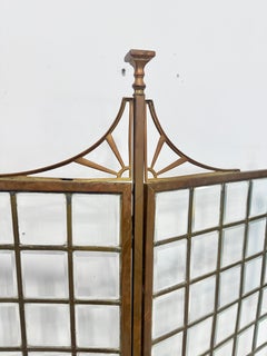 Unusual Edwardian Brass and Beveled Glass Folding Fire Screen, Late 19th C
