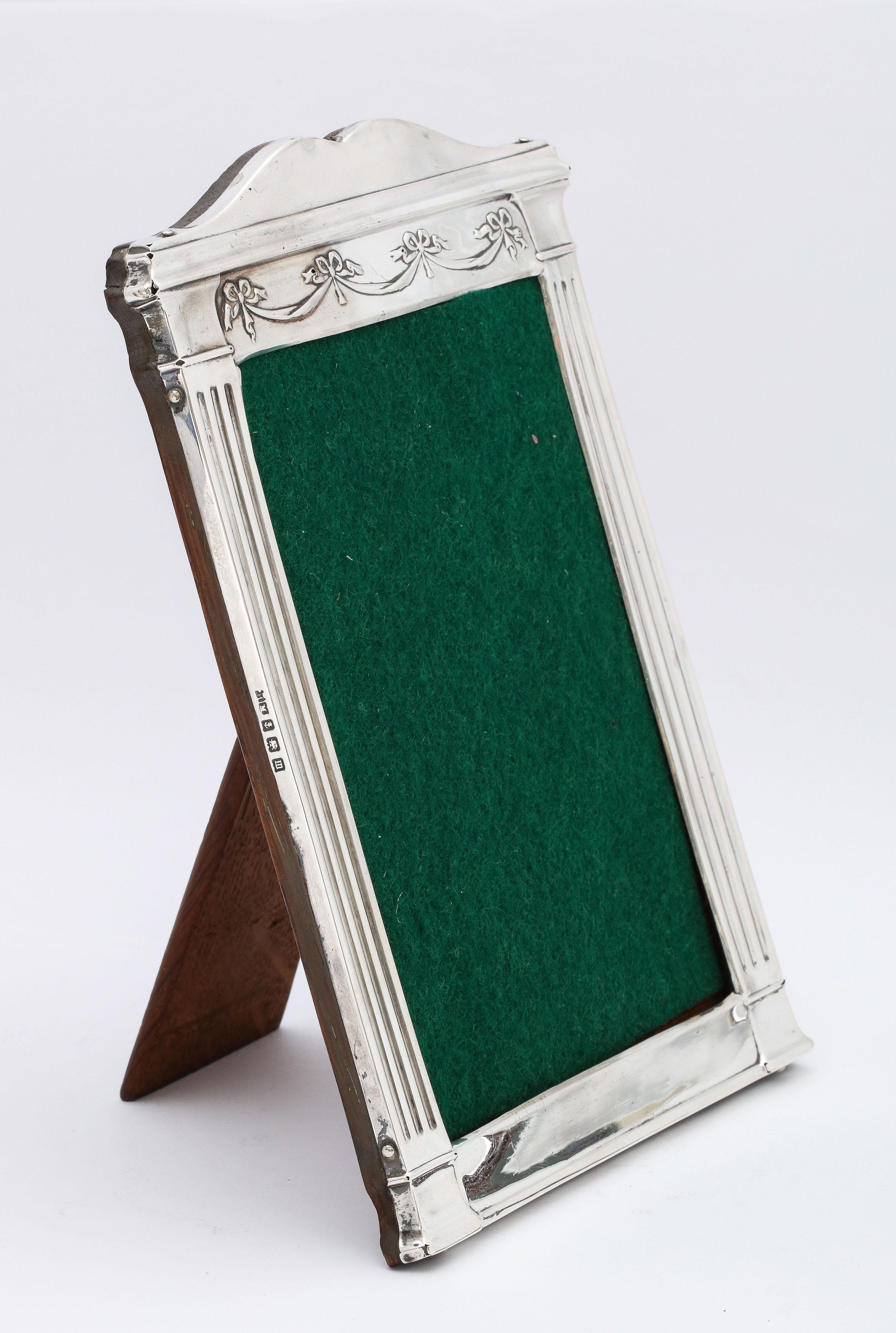  Unusual Edwardian Neoclassical Style Sterling Silver Wood-Backed Picture Frame For Sale 8