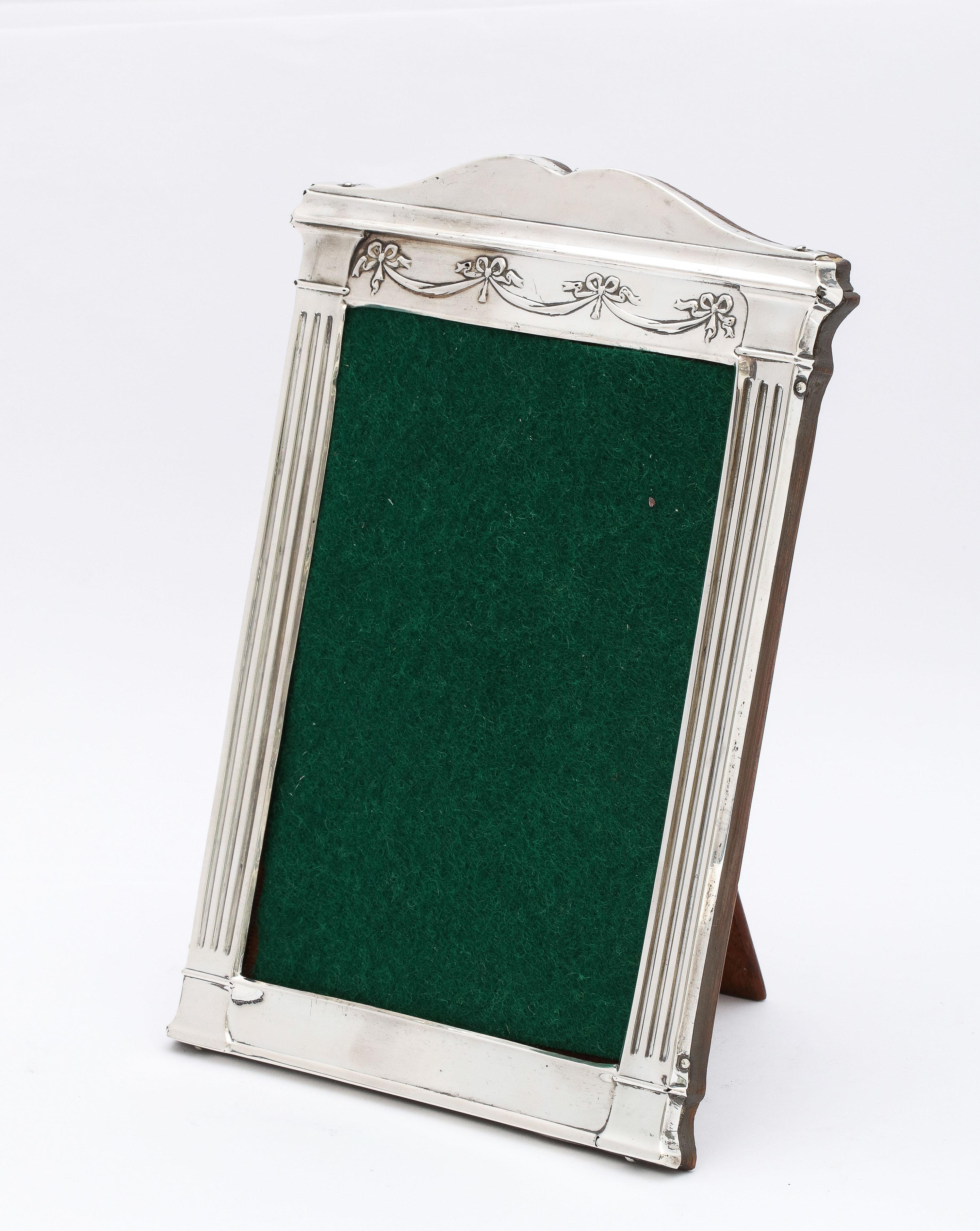 English  Unusual Edwardian Neoclassical Style Sterling Silver Wood-Backed Picture Frame For Sale