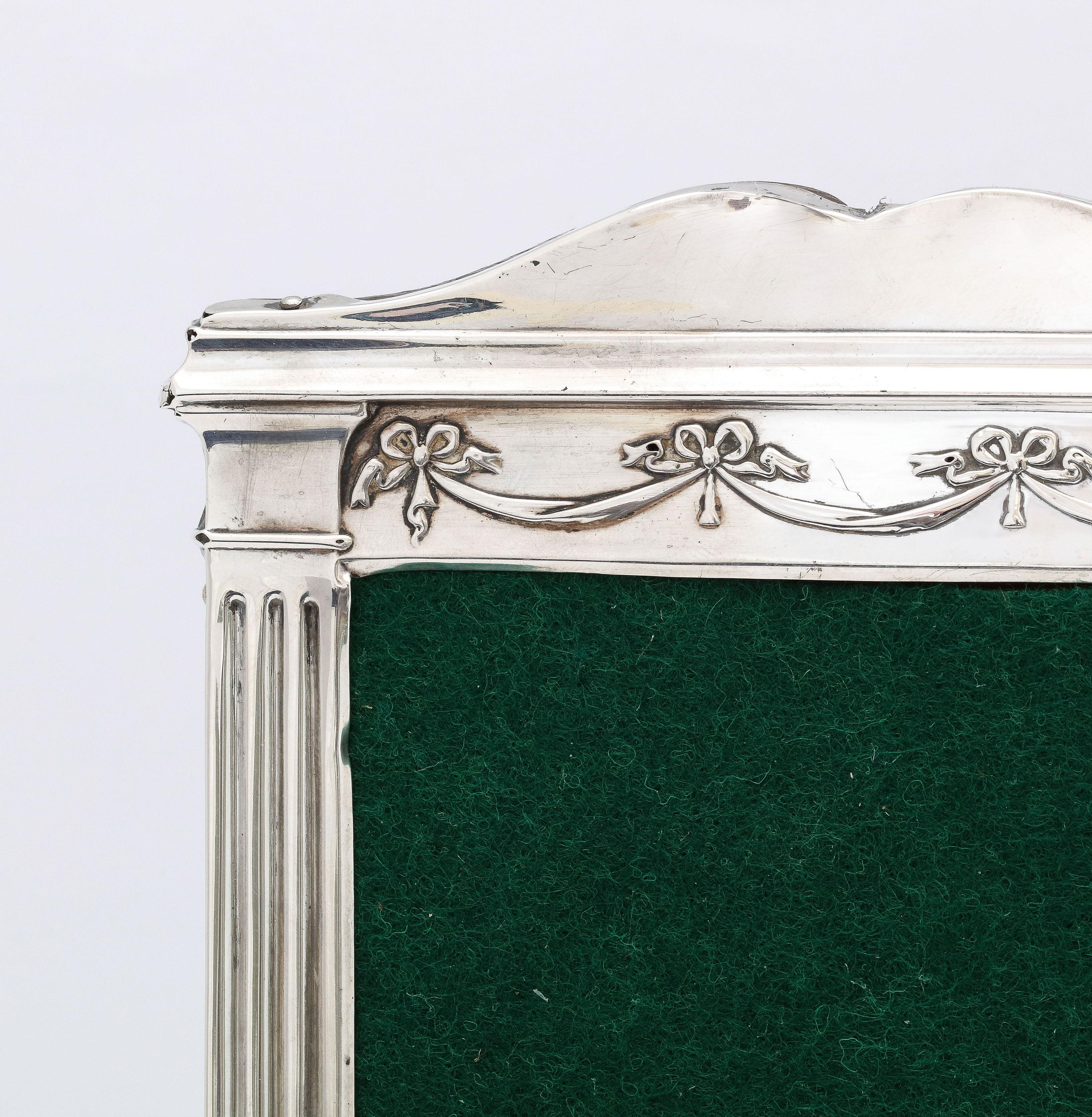  Unusual Edwardian Neoclassical Style Sterling Silver Wood-Backed Picture Frame For Sale 1