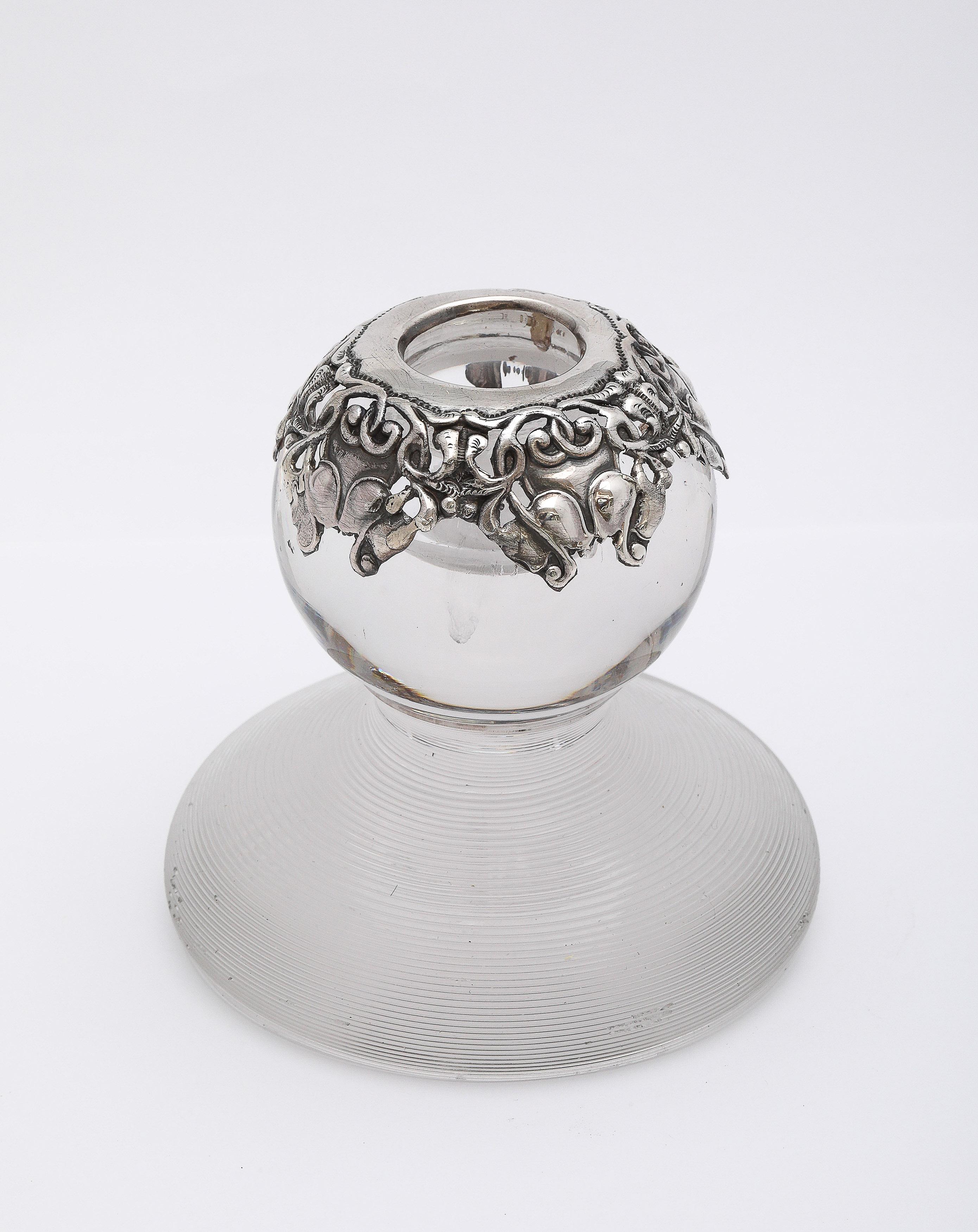Unusual Edwardian Period Sterling Silver-Mounted Threaded Crystal Match Striker For Sale 5