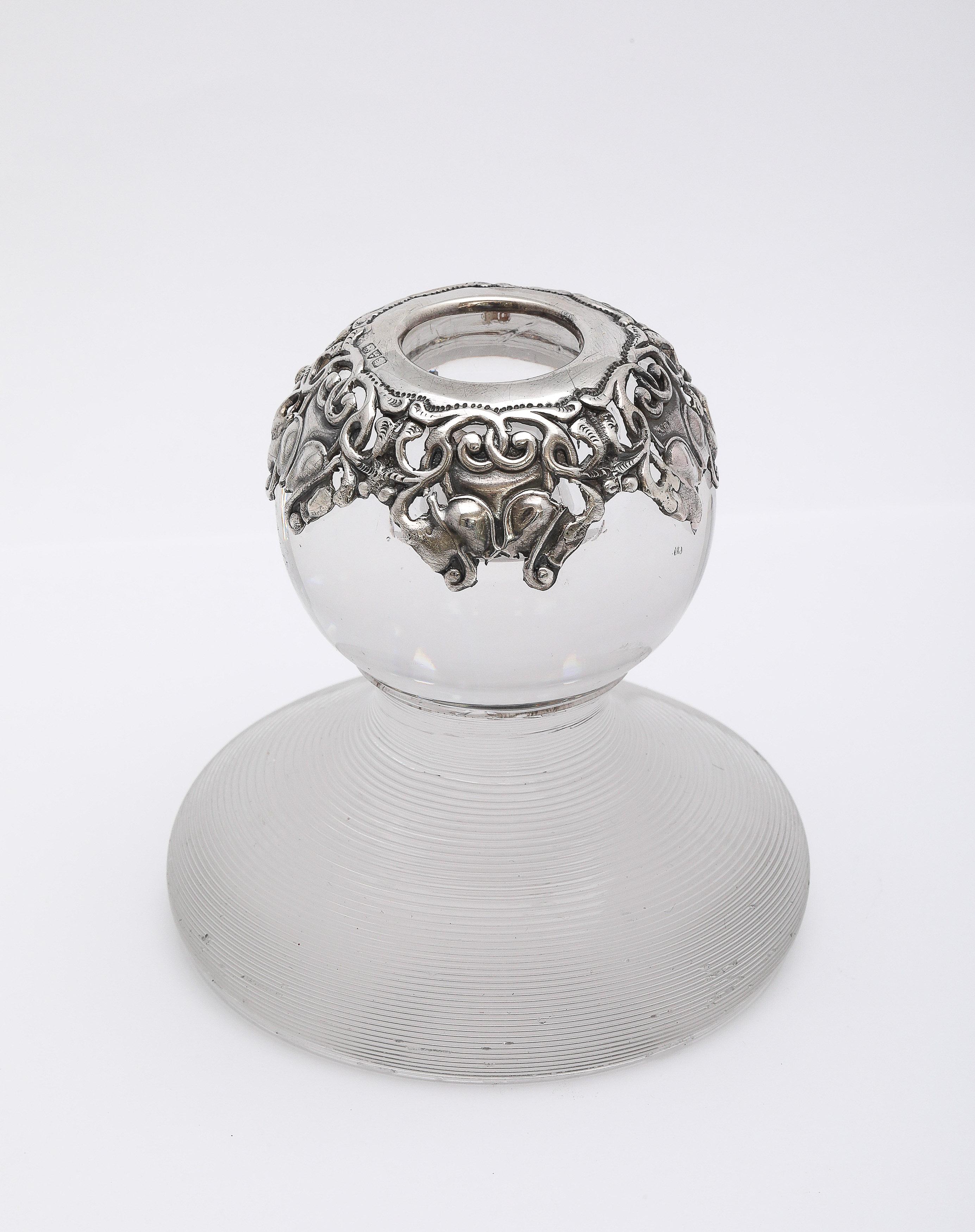 Unusual Edwardian Period Sterling Silver-Mounted Threaded Crystal Match Striker For Sale 6