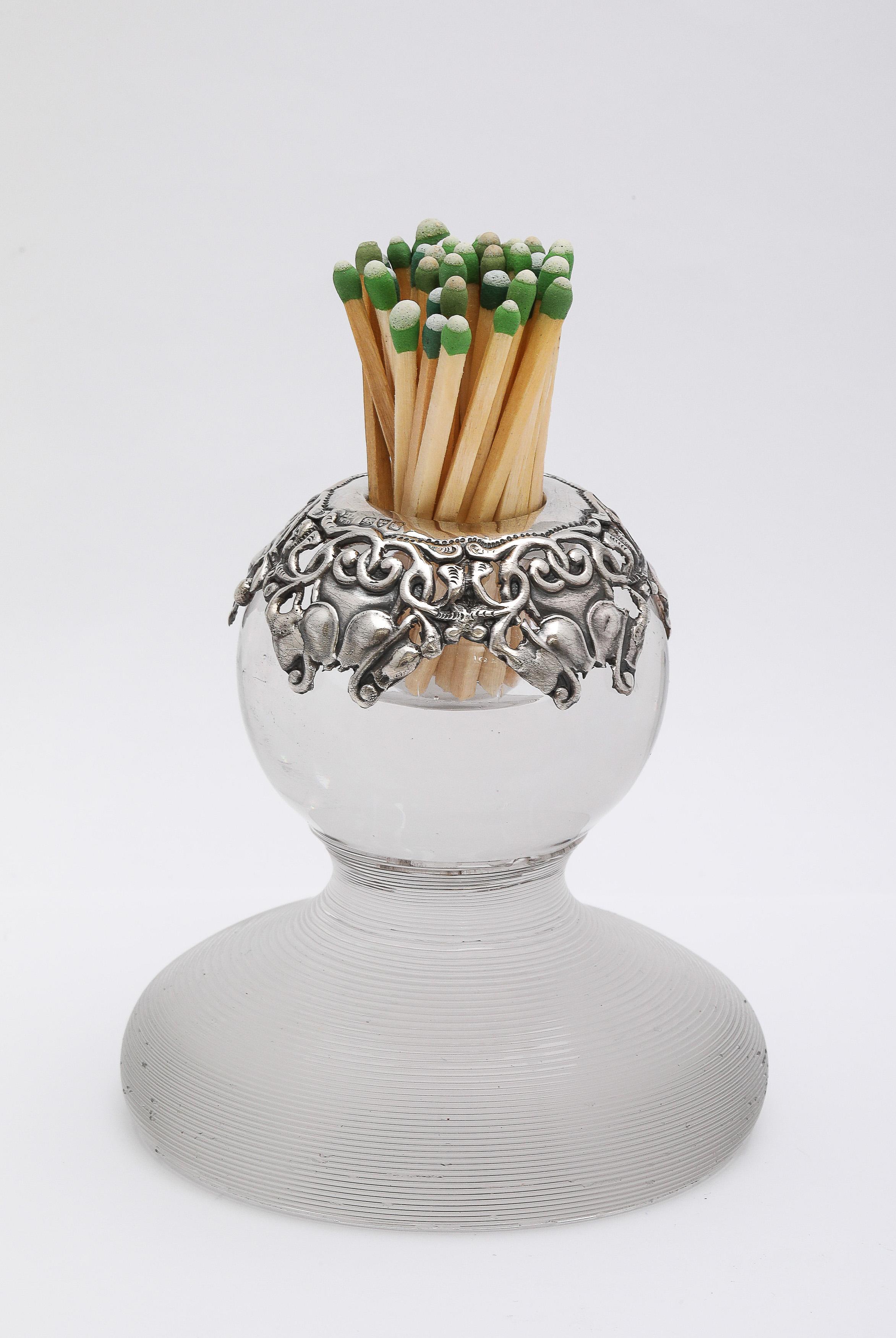 Early 20th Century Unusual Edwardian Period Sterling Silver-Mounted Threaded Crystal Match Striker For Sale