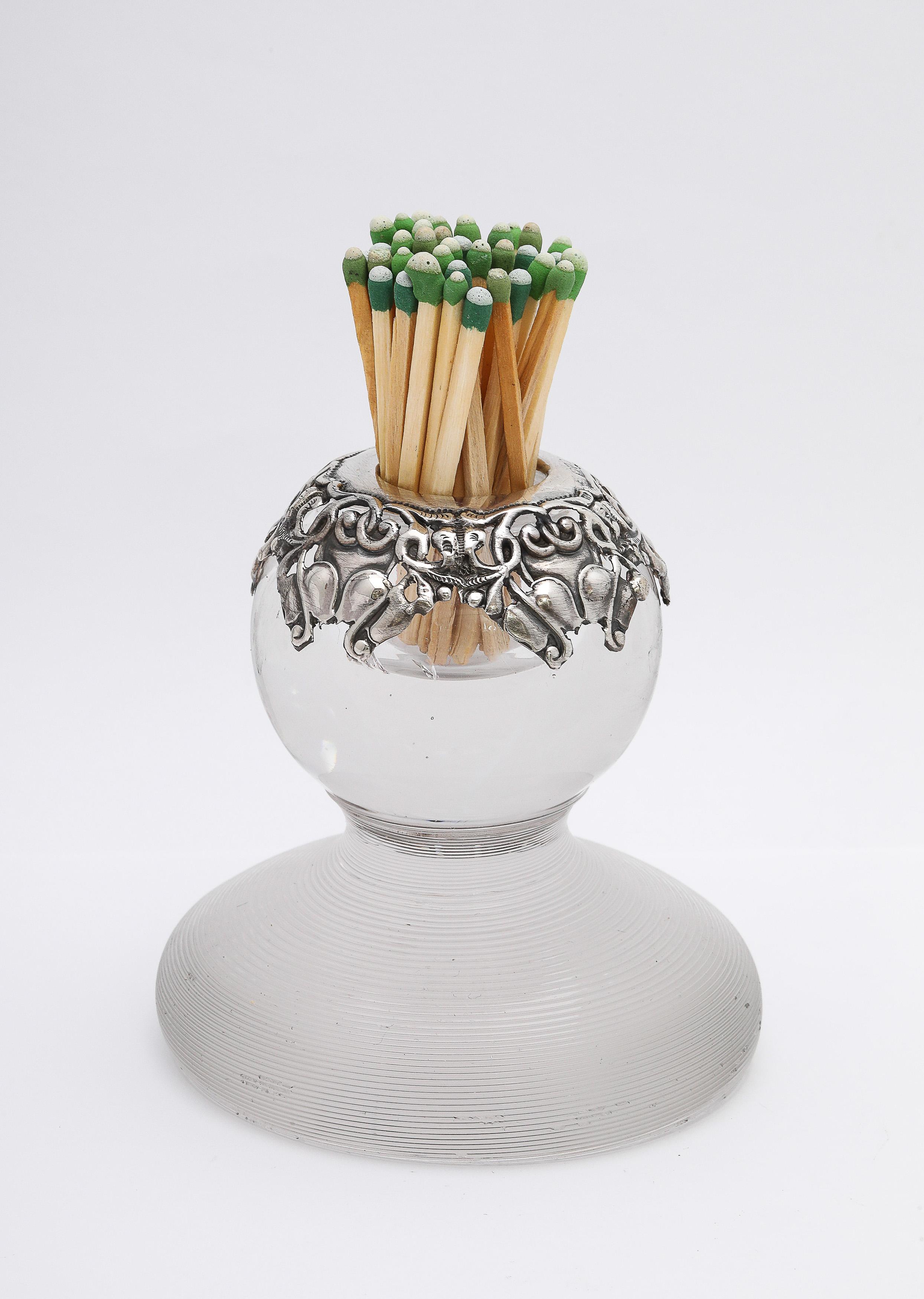 Unusual Edwardian Period Sterling Silver-Mounted Threaded Crystal Match Striker For Sale 2