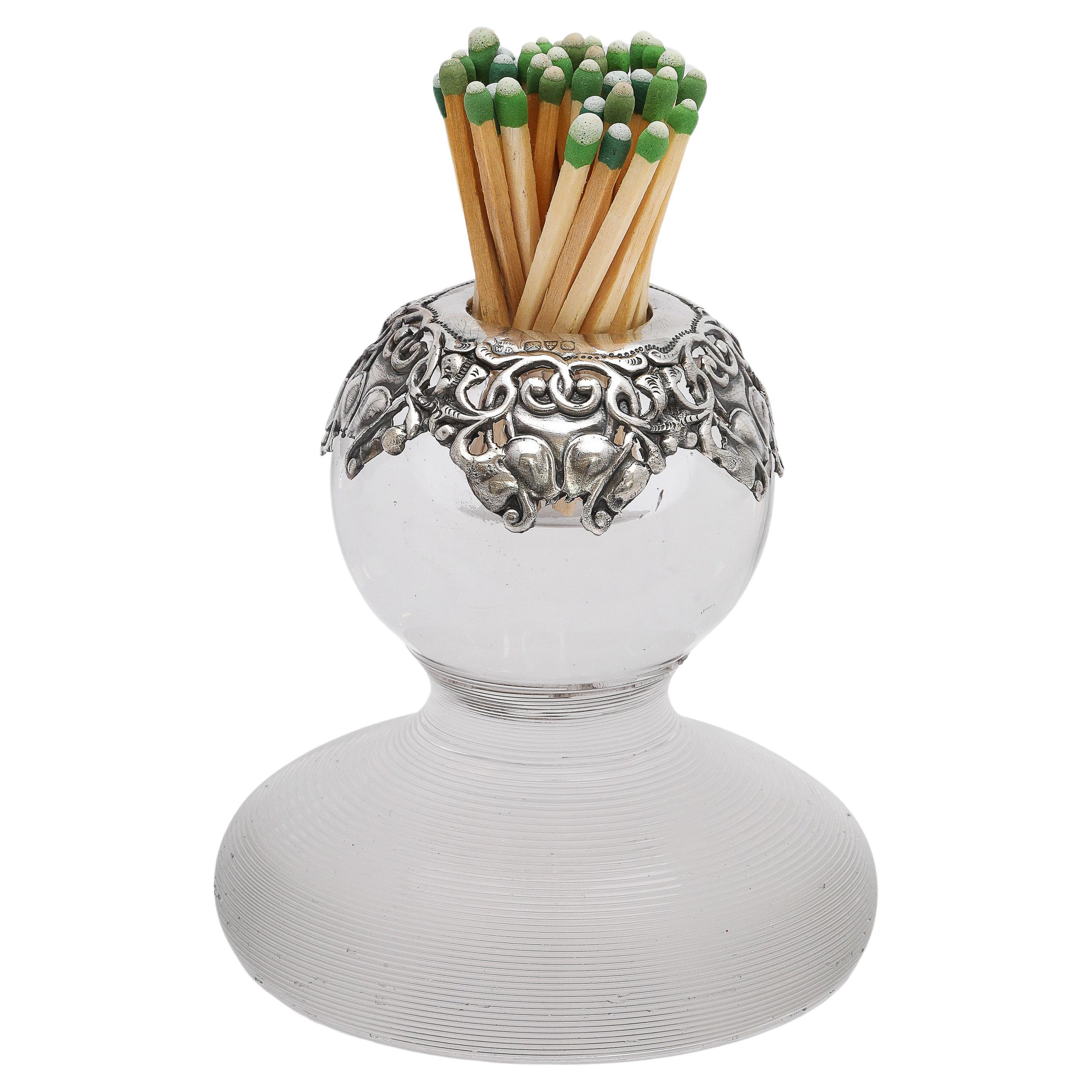 Ungewöhnliche Edwardian Periode Sterling Silber montiert Threaded Crystal Match Striker