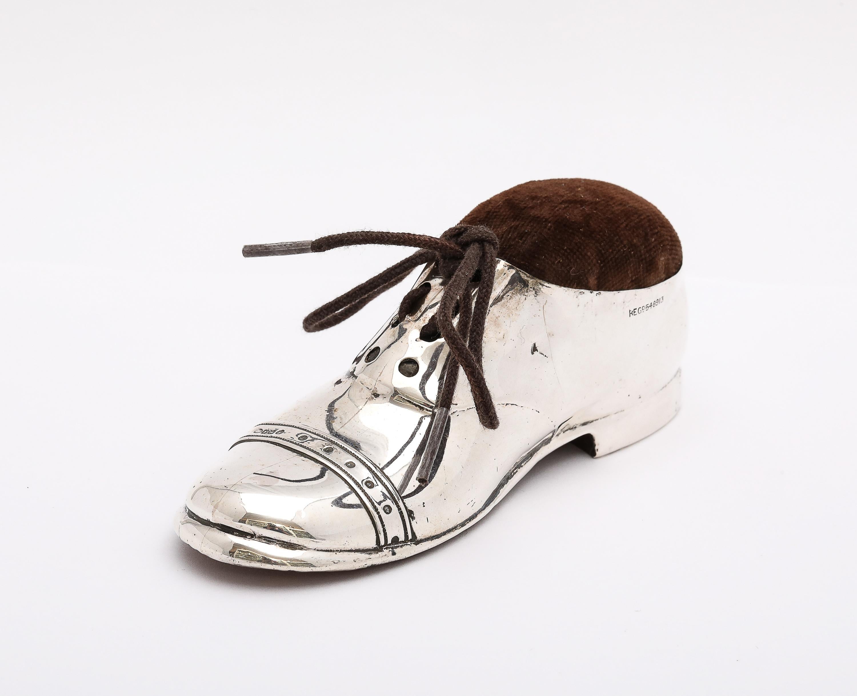 English Unusual Edwardian Period Sterling Silver Shoe-Form Pin Cushion