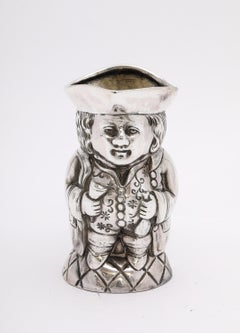 Unusual Edwardian Period Sterling Silver Toby Mug-Form Cream Jug