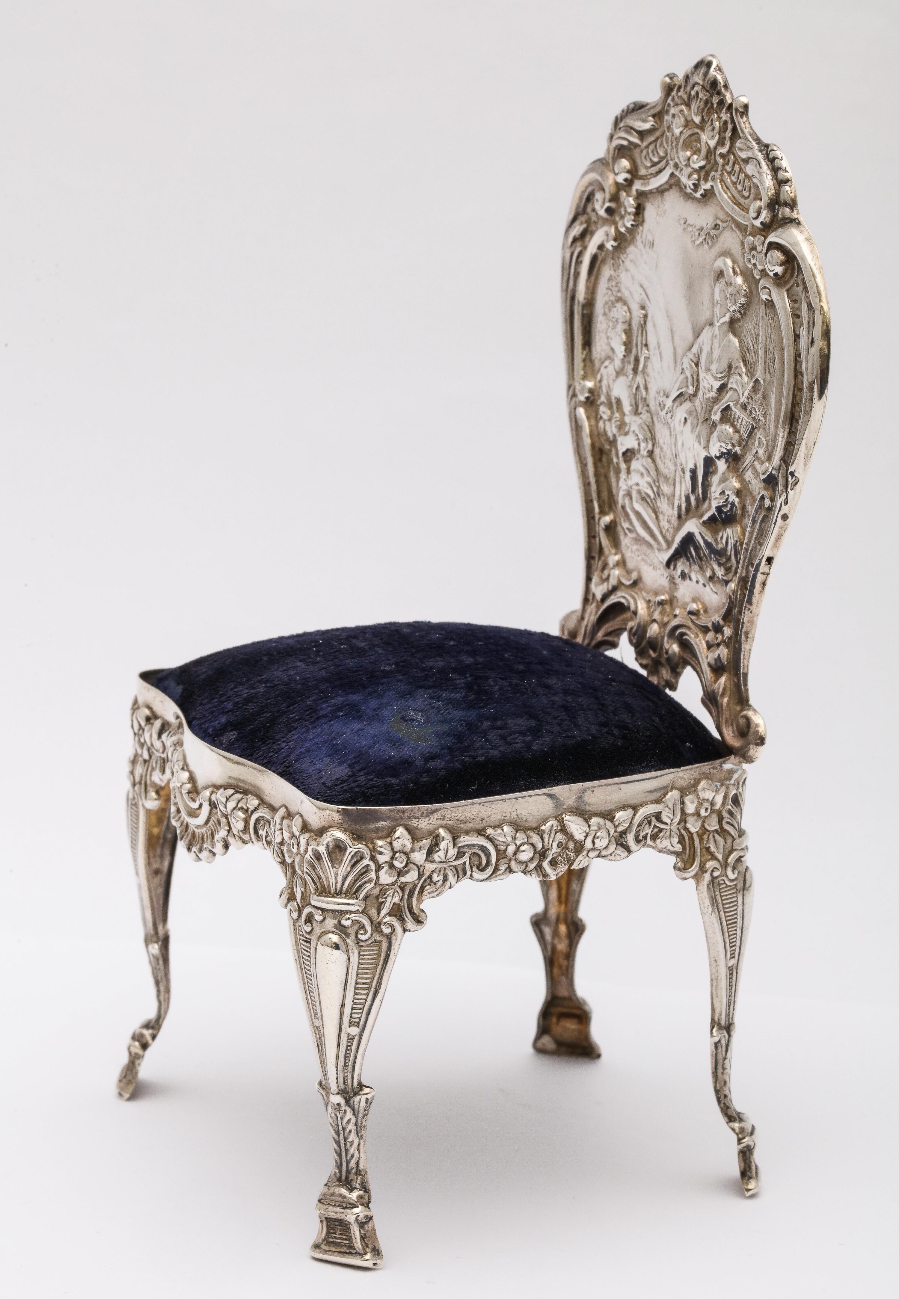 English Unusual Edwardian Sterling Silver Chair-Form Pin Cushion by William Comyns