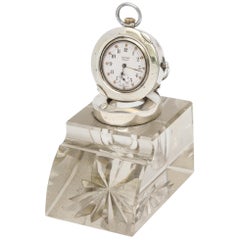Unusual Edwardian Sterling Silver-Mounted Crystal Inkwell or Pocket Watch Holder