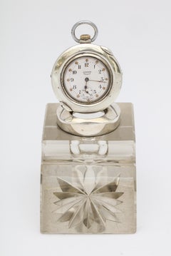 Unusual Edwardian Sterling Silver-Mounted Crystal Inkwell or Pocket Watch Holder