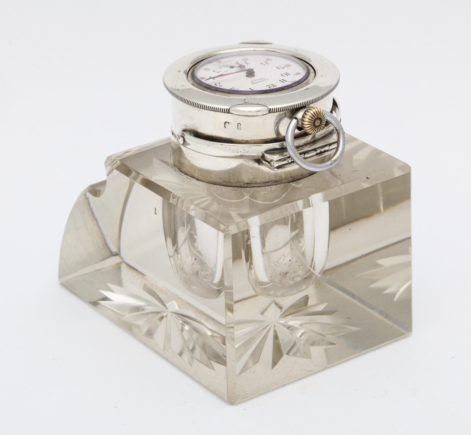 Unusual Edwardian Sterling Silver-Mounted Crystal Inkwell or Pocket Watch Holder In Good Condition In New York, NY