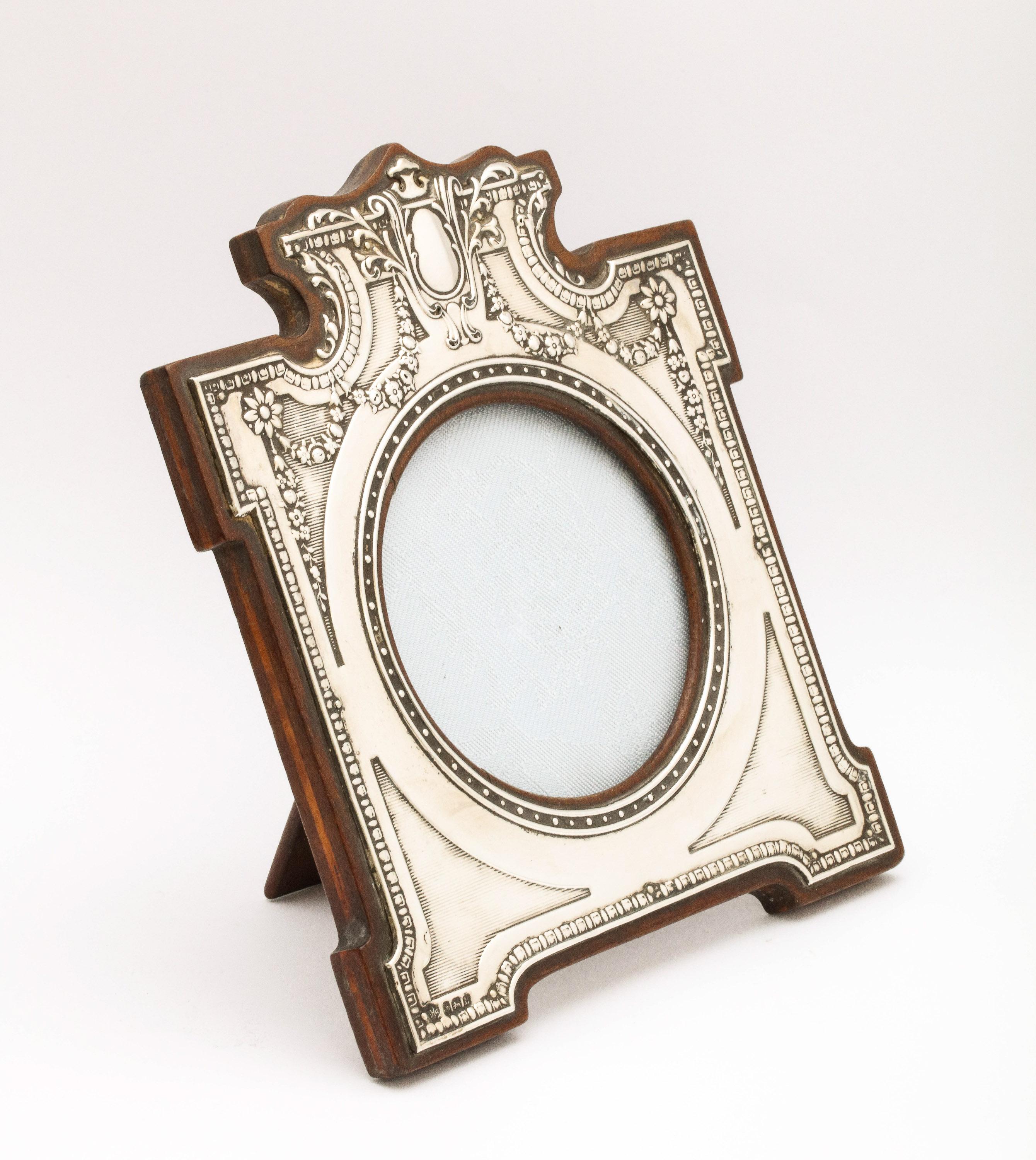 English Unusual Edwardian Sterling Silver Picture Frame with Wood Back