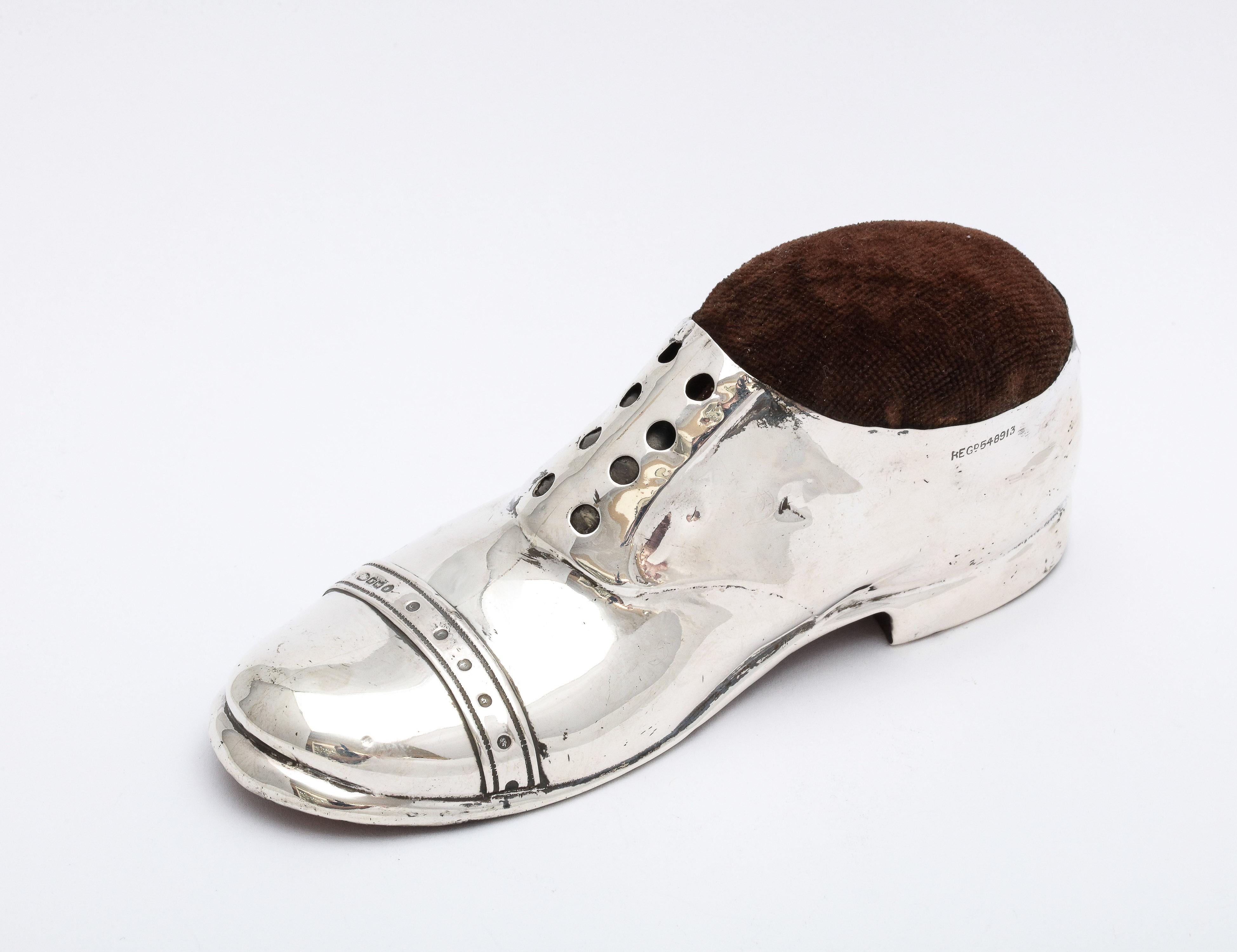 Early 20th Century Unusual Edwardian Sterling Silver Shoe-Form Pincushion