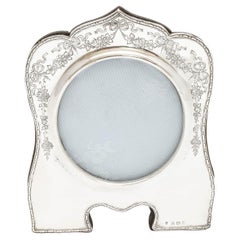 Unusual Edwardian Sterling Silver Wood-Backed Picture Frame