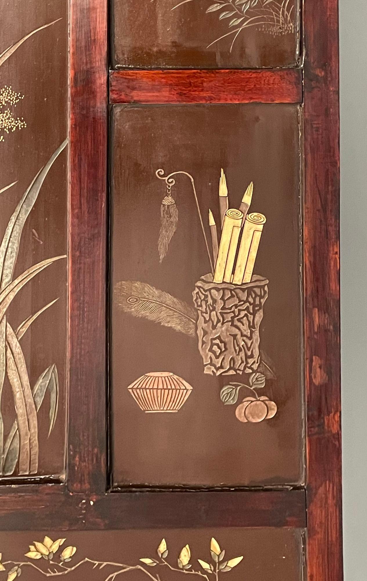 Ungewöhnlicher achtteiliger chinesischer Koromandel-Bildschirm um 1700-1800 mit geschnitztem Rahmen im Angebot 11
