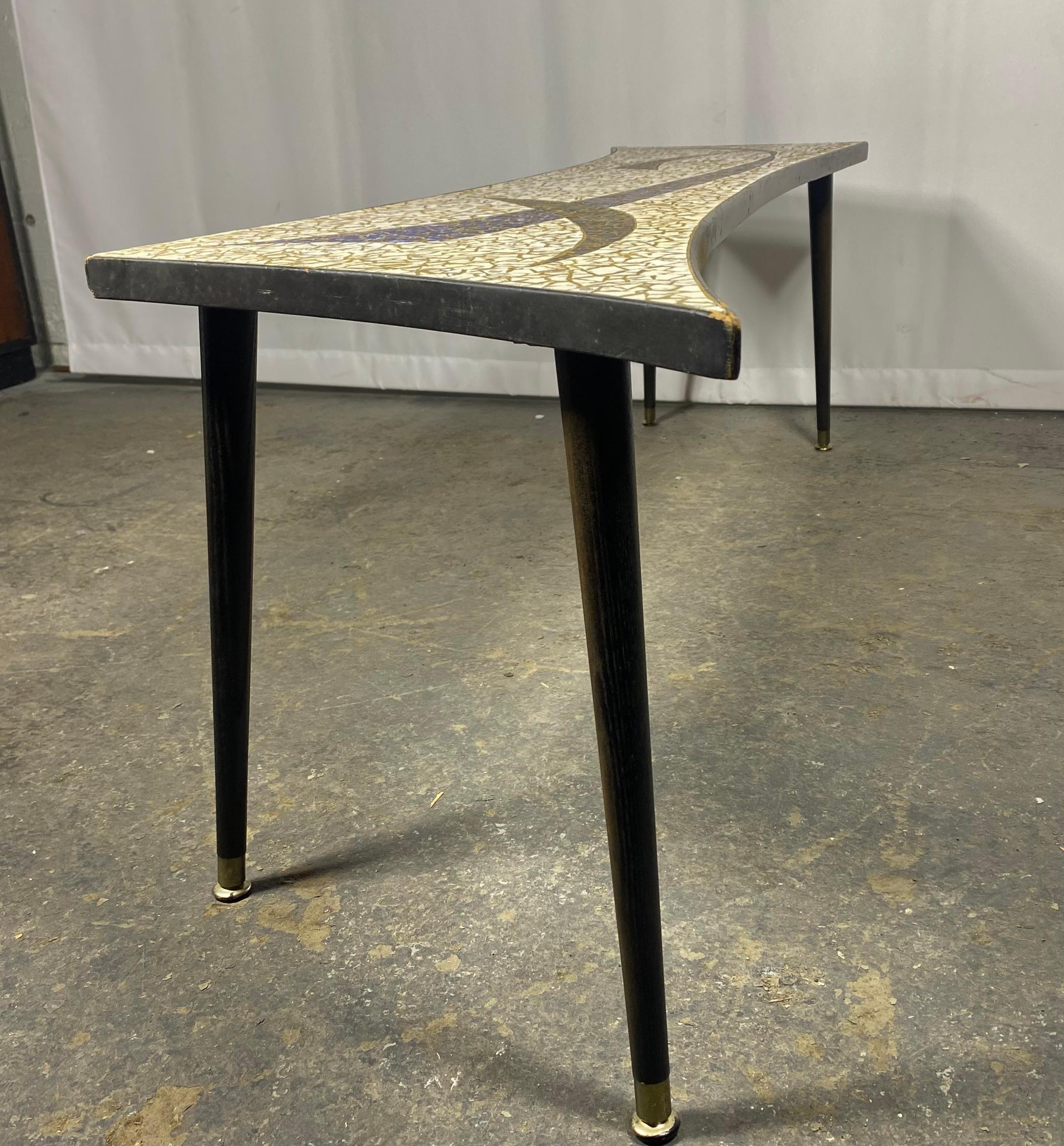 Unusual Elongated Shape Mid Century Ceramic Tile Cocktail / Coffee Table  For Sale 3