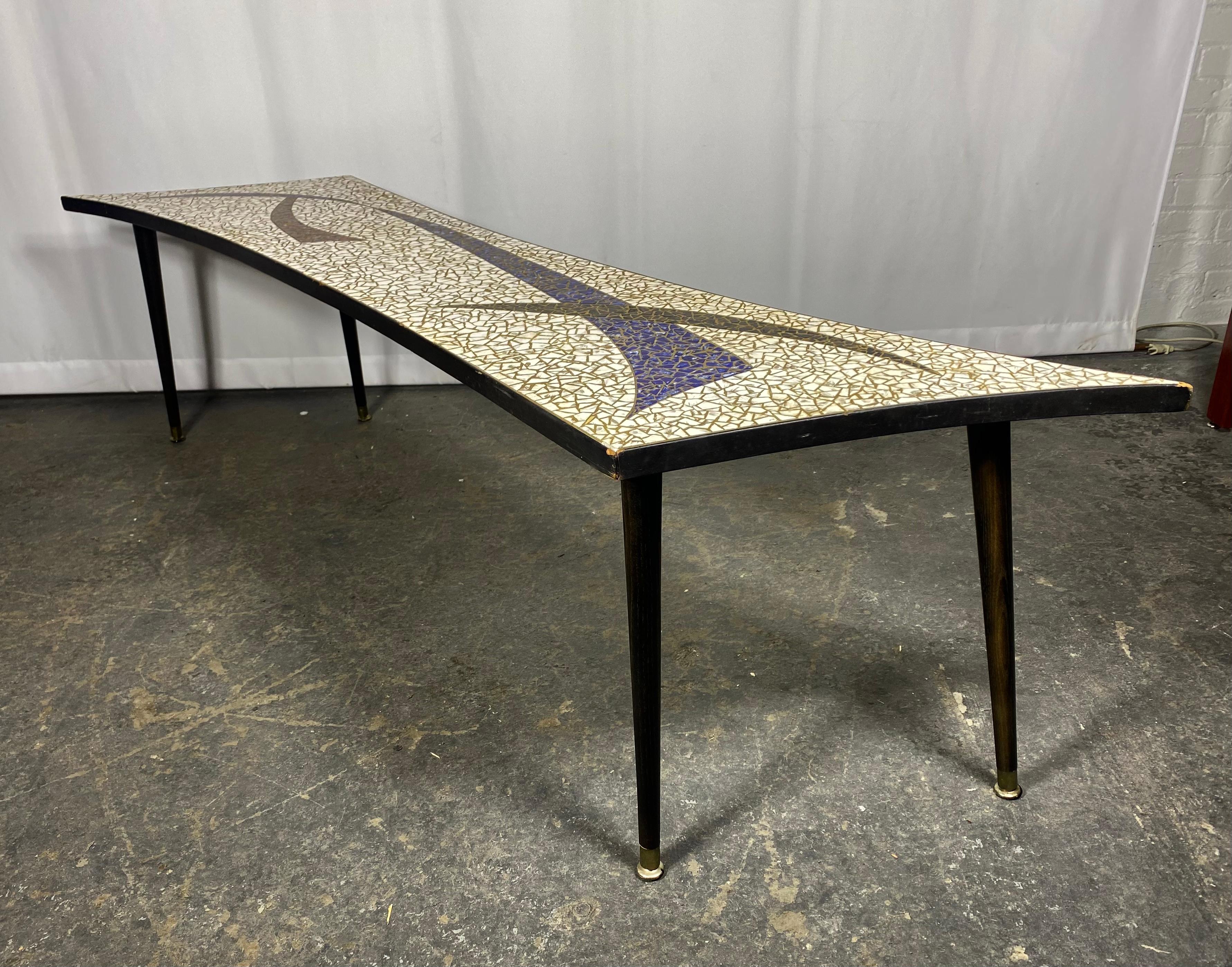 Unusual Elongated Shape Mid Century Ceramic Tile Cocktail / Coffee Table  For Sale 5