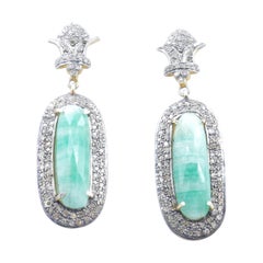 Unusual Emerald & Diamond Long Drop Earrings