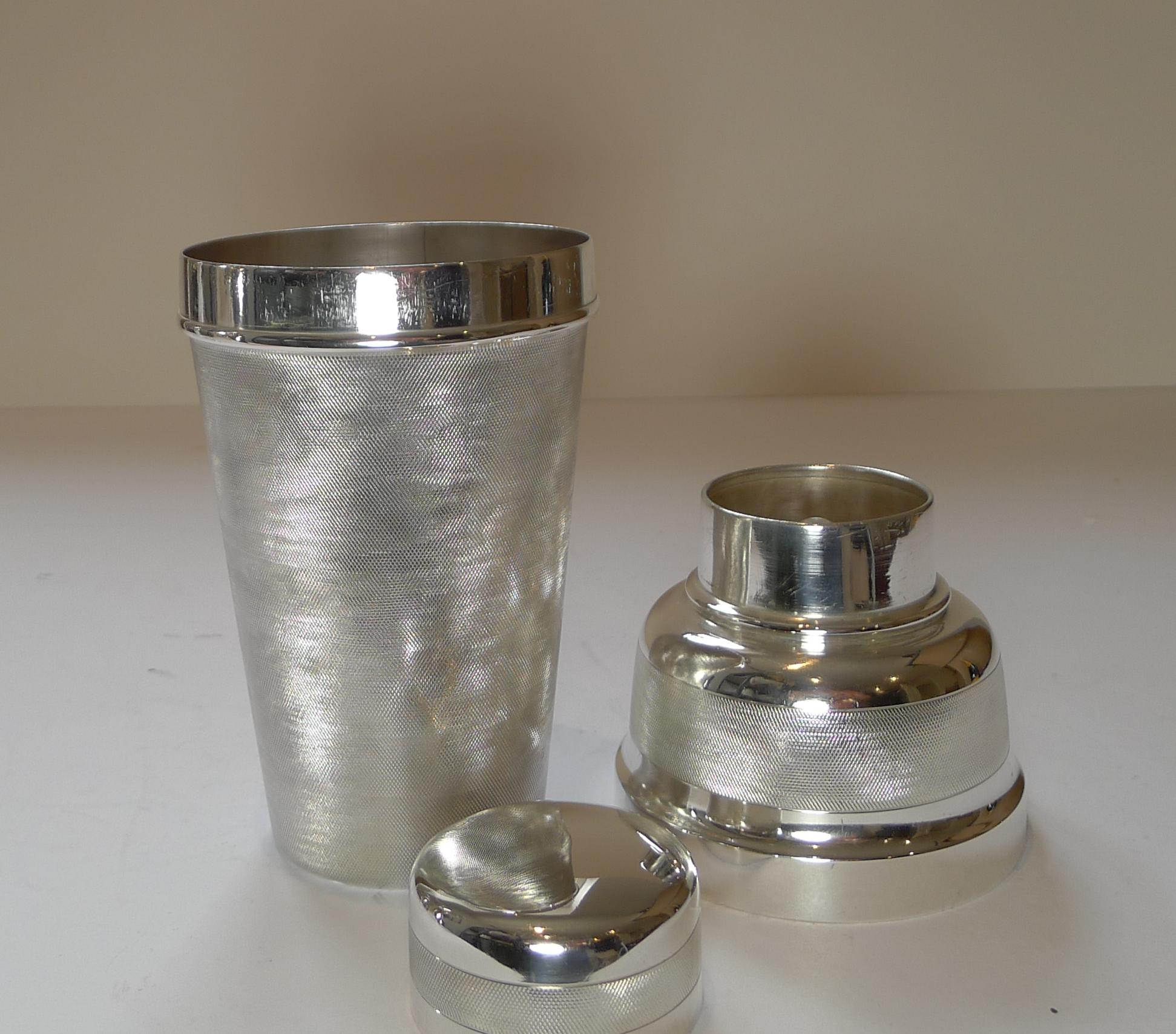 Unusual English Art Deco Engine Turned Cocktail Shaker, c.1930 4