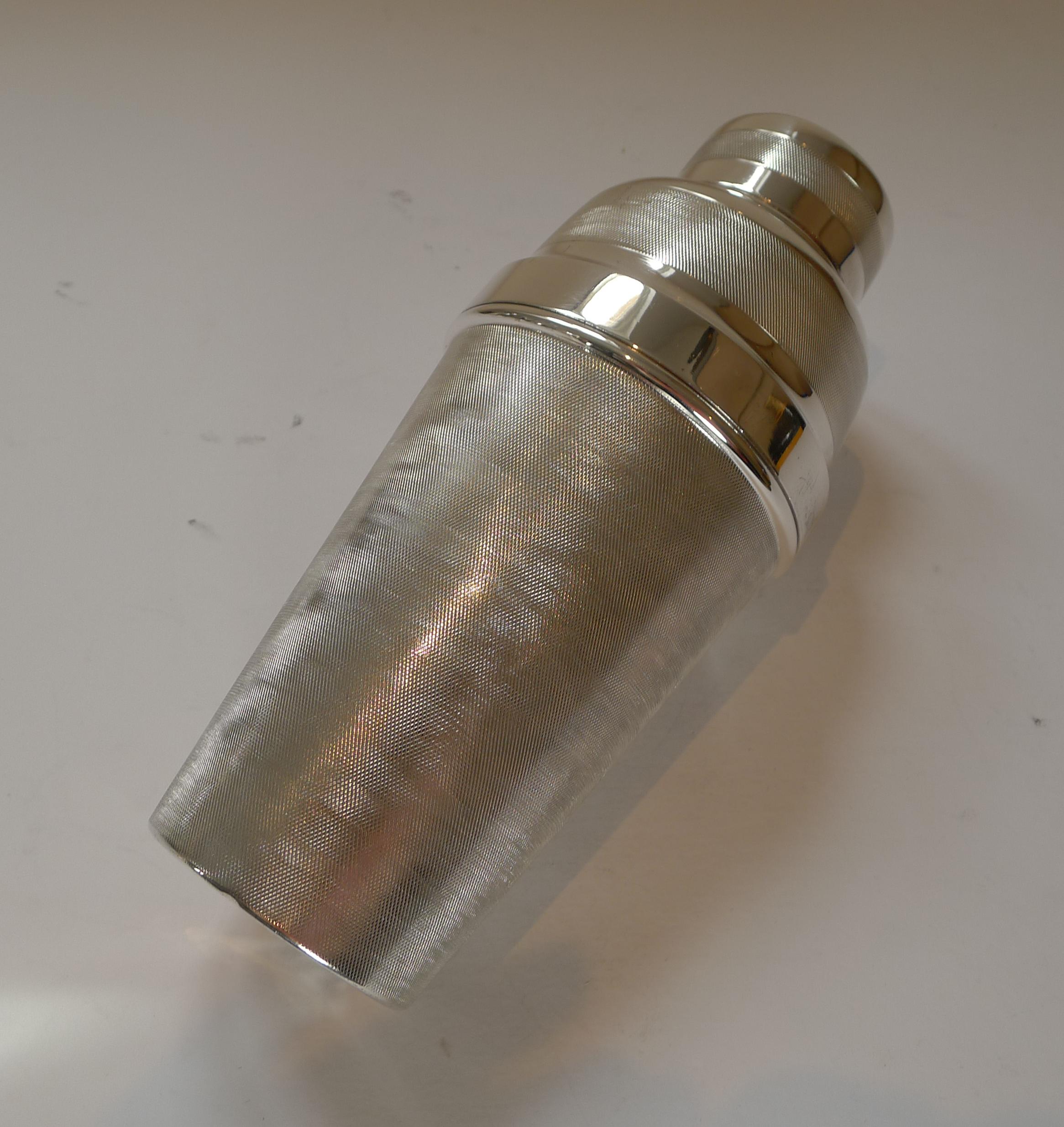 European Unusual English Art Deco Engine Turned Cocktail Shaker, c.1930