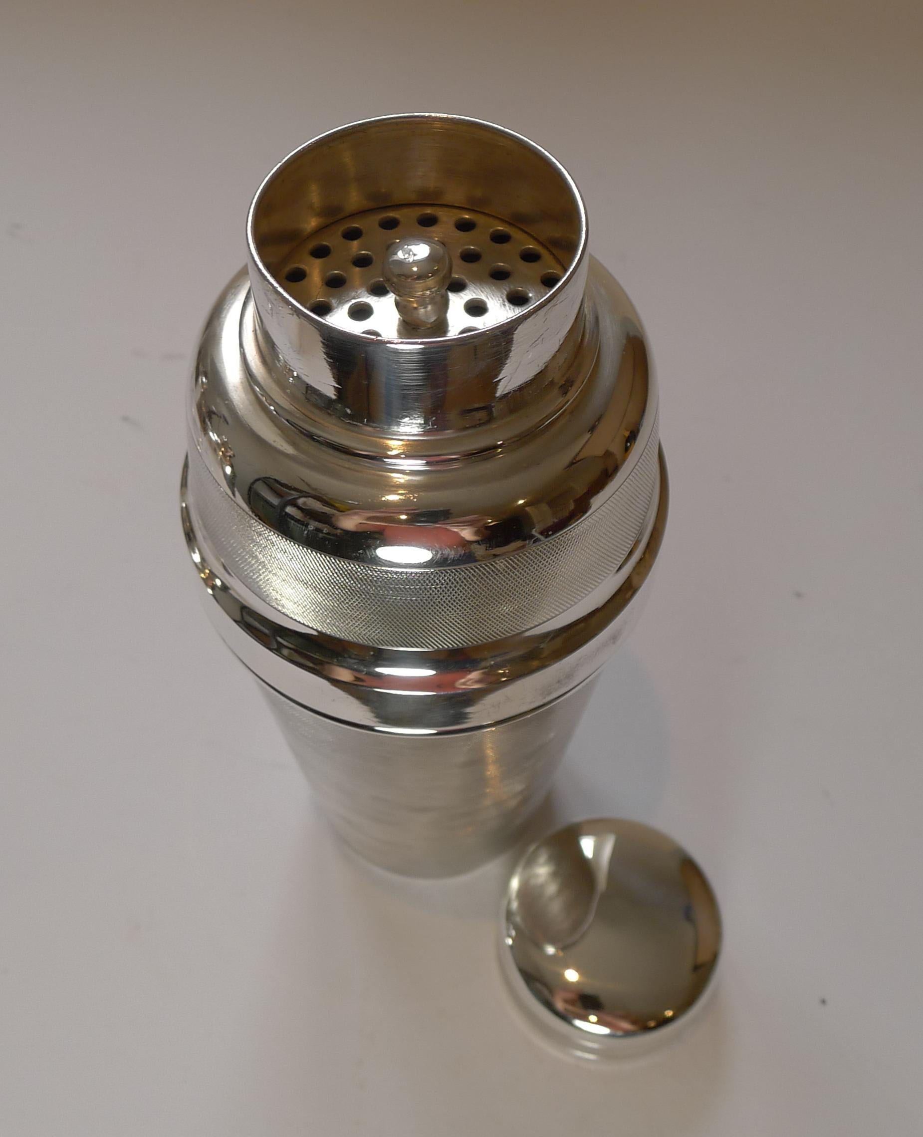 Unusual English Art Deco Engine Turned Cocktail Shaker, c.1930 1