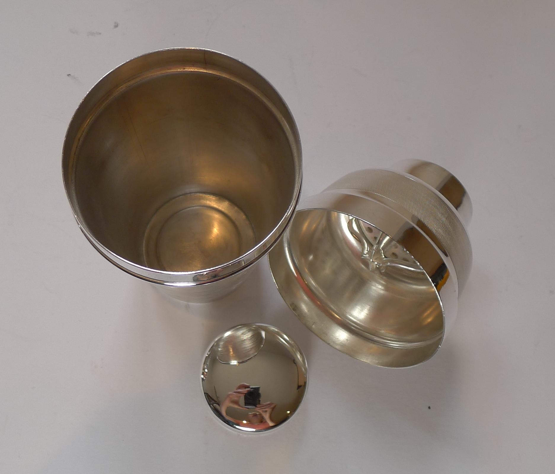 Unusual English Art Deco Engine Turned Cocktail Shaker, c.1930 3