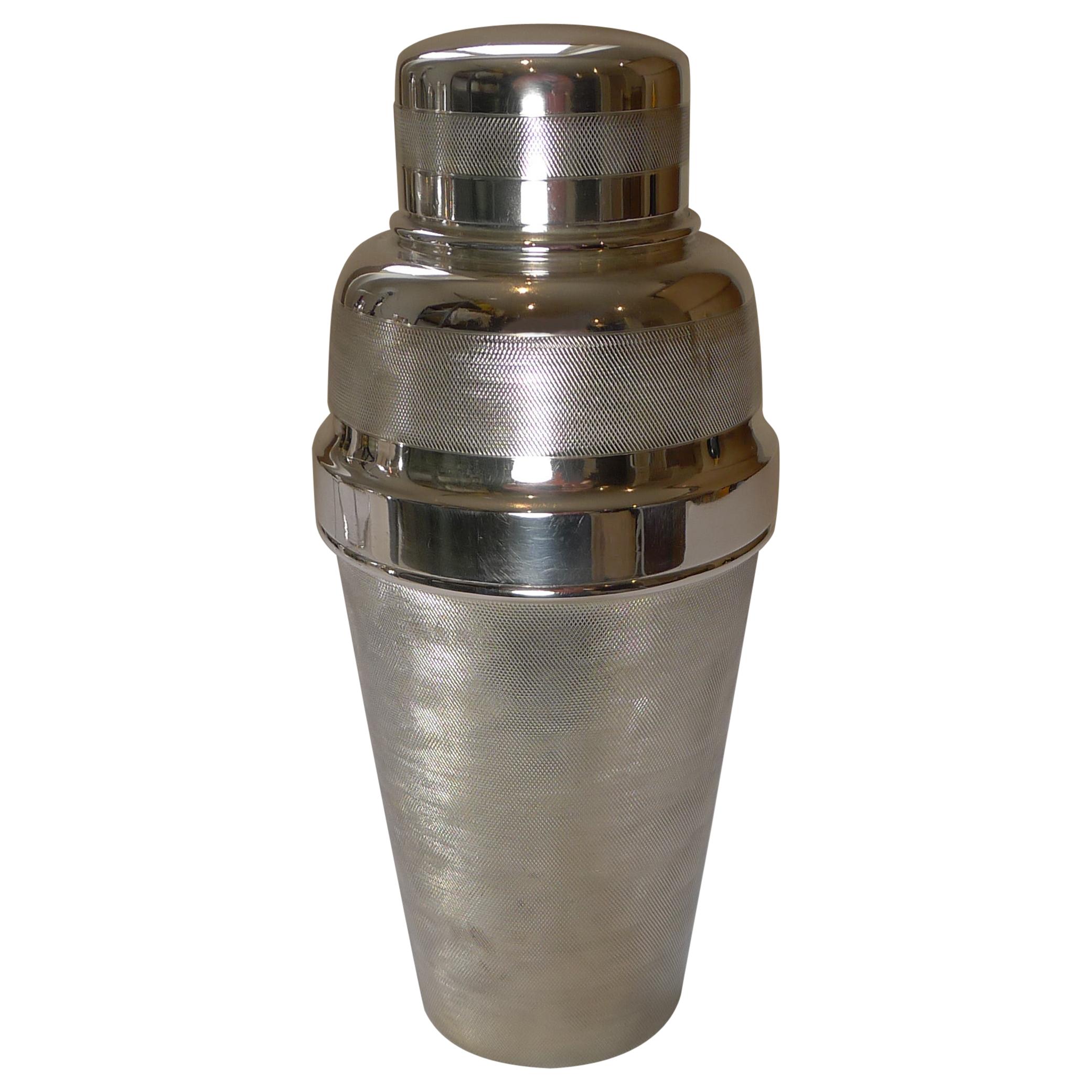 Unusual English Art Deco Engine Turned Cocktail Shaker, c.1930