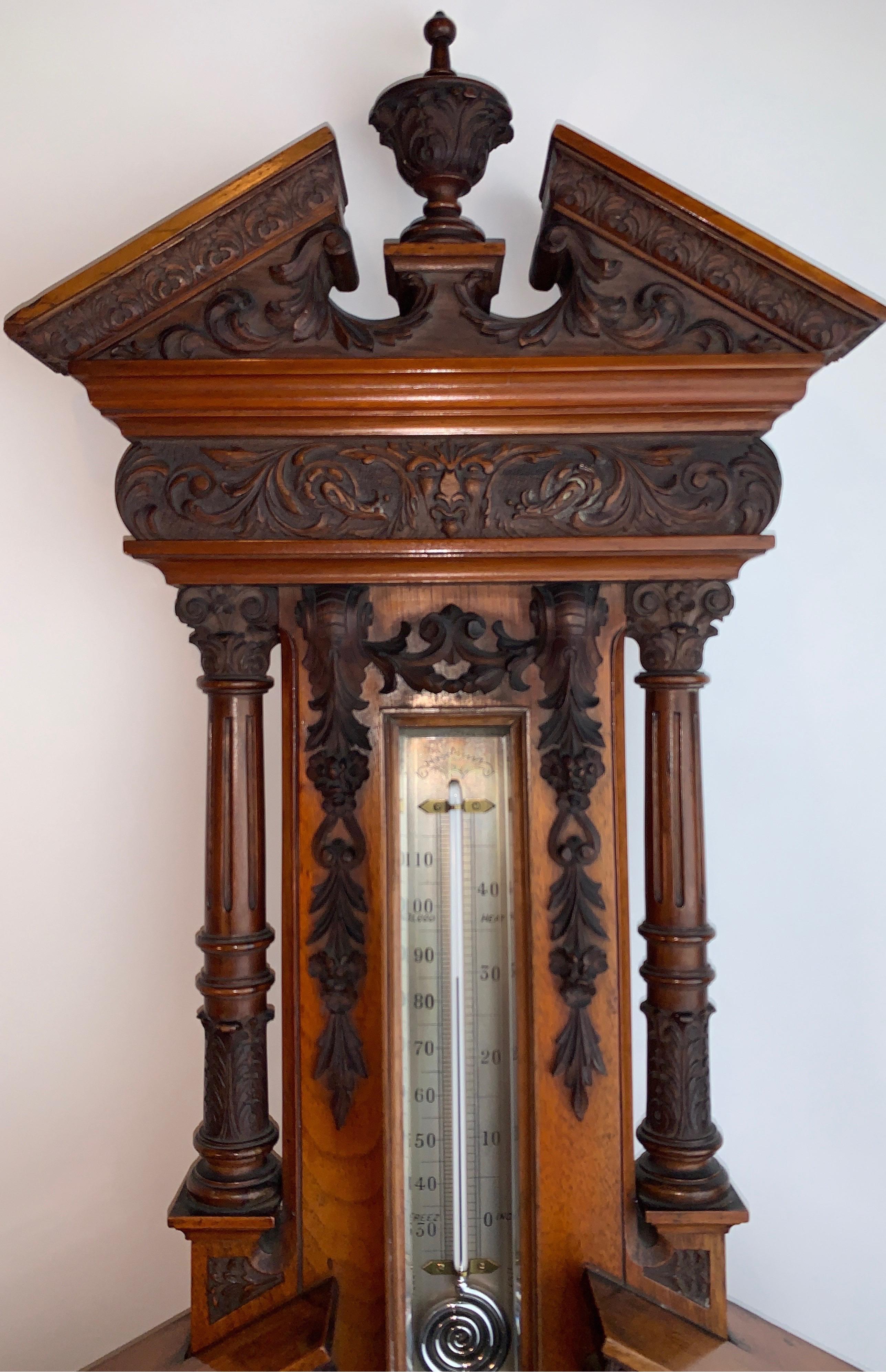 Well carved English mahogany barometer. In working condition. Presentation plaque dated 1898, Glassow. Made by J. White.