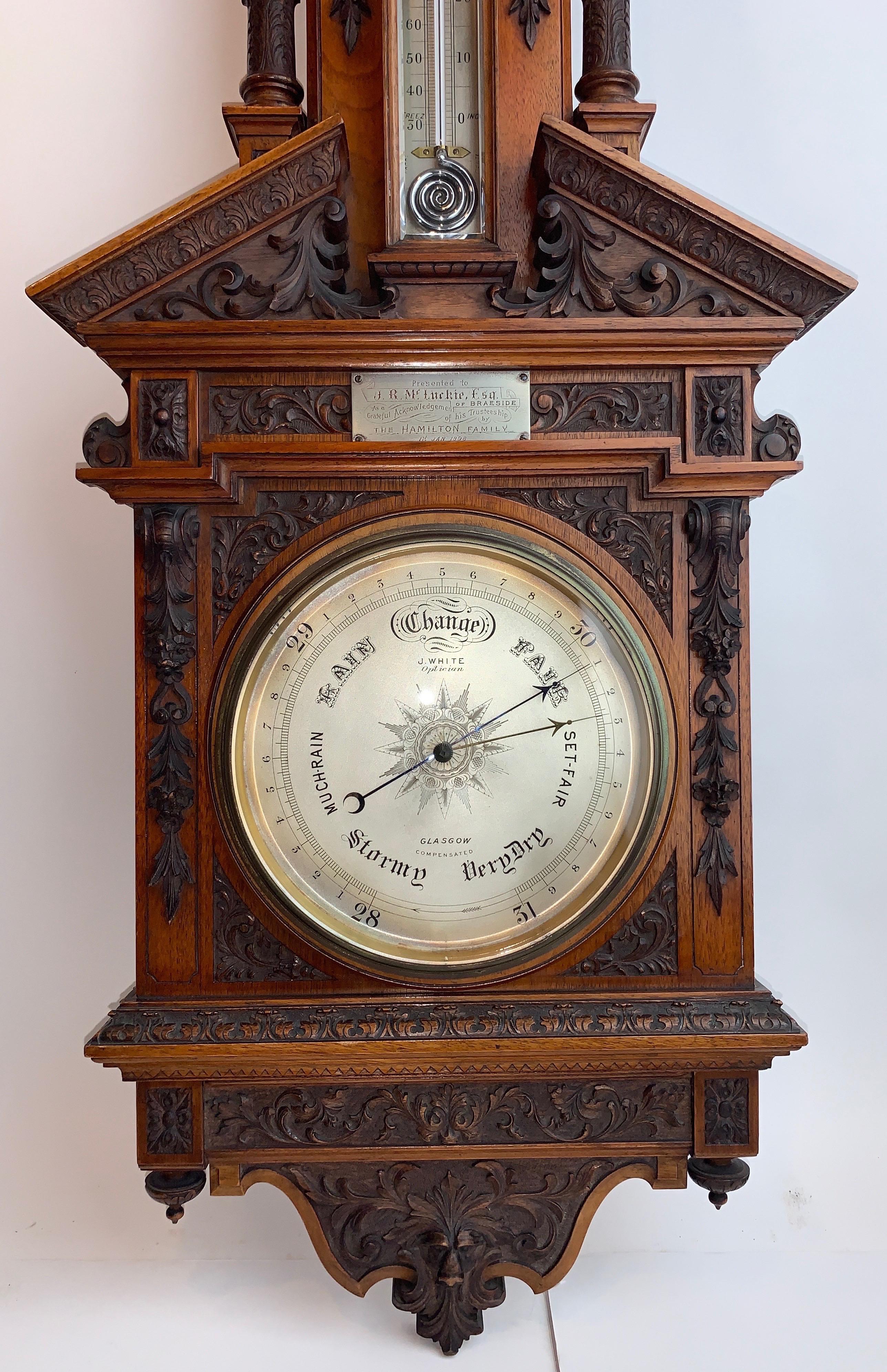 Renaissance Unusual English Carved Mahogany Barometer