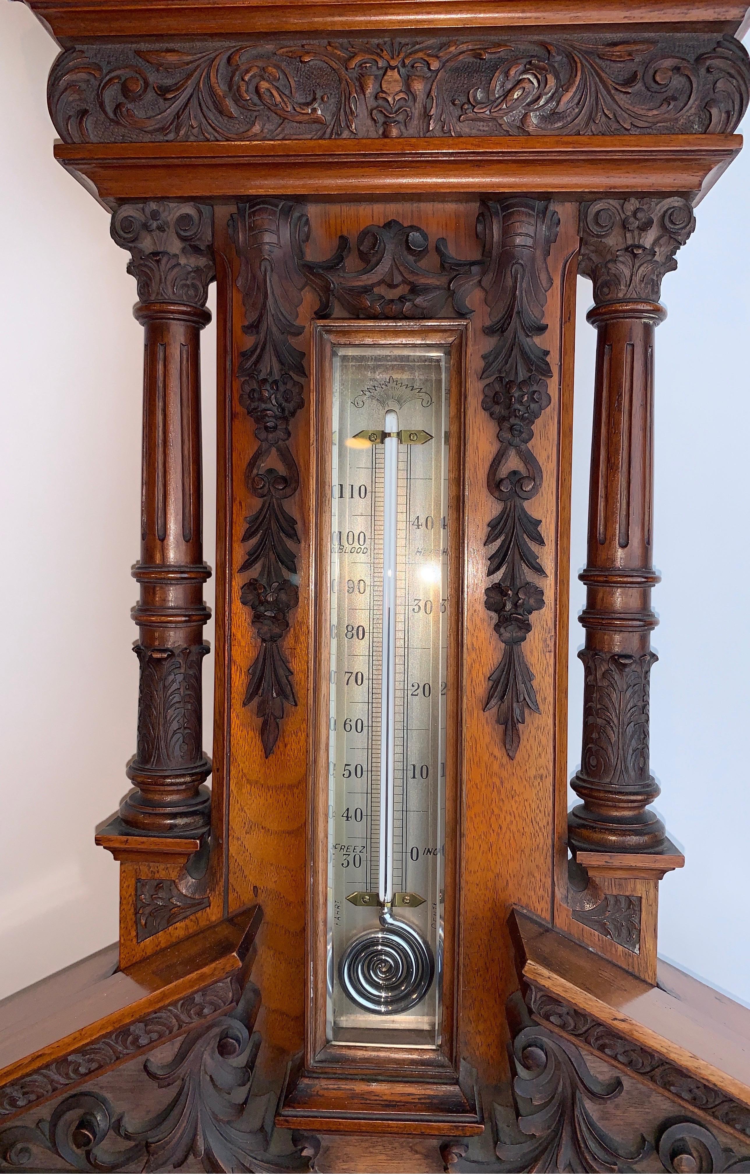 Unusual English Carved Mahogany Barometer 1