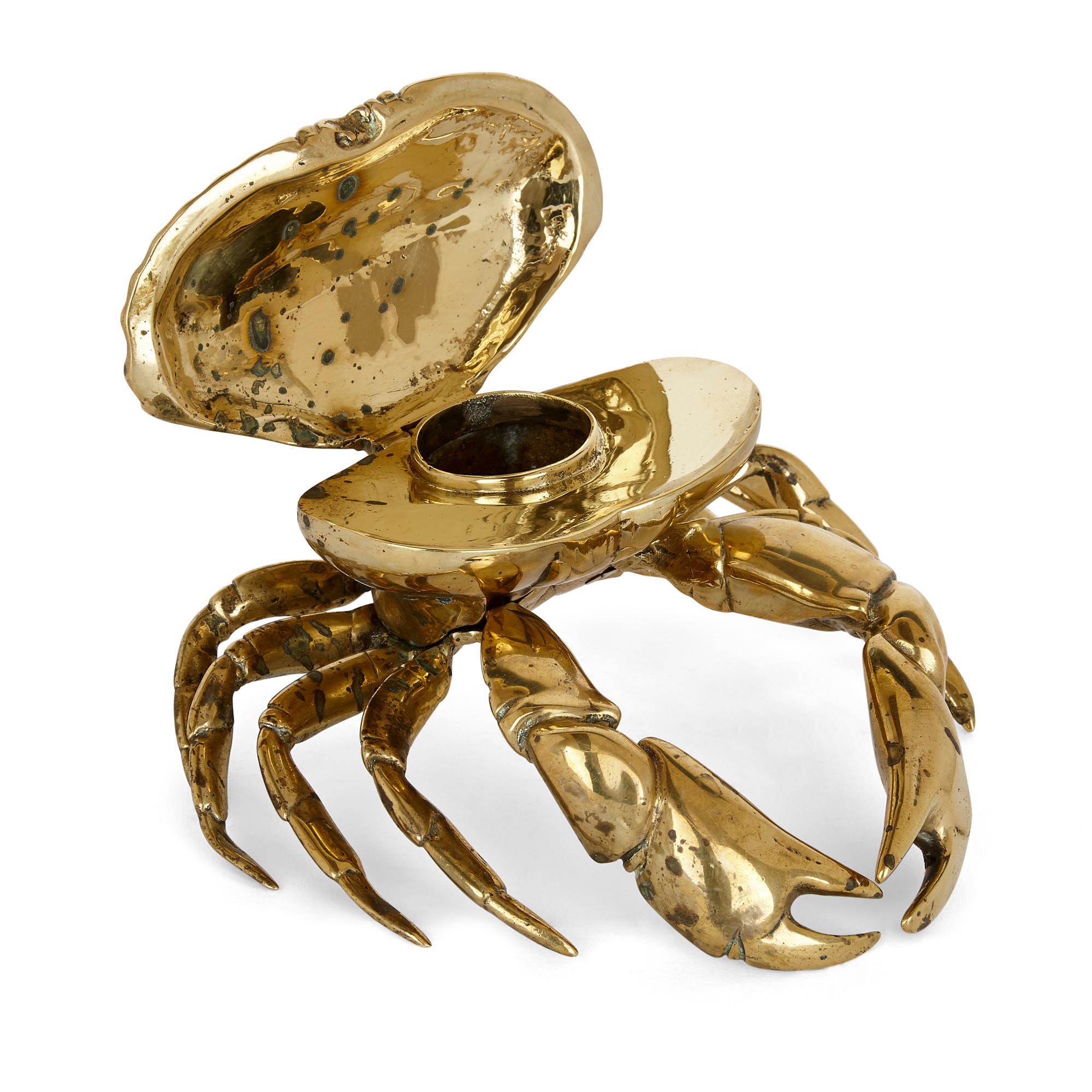 Unusual English Crab-Shaped Brass Inkstand In Good Condition For Sale In London, GB