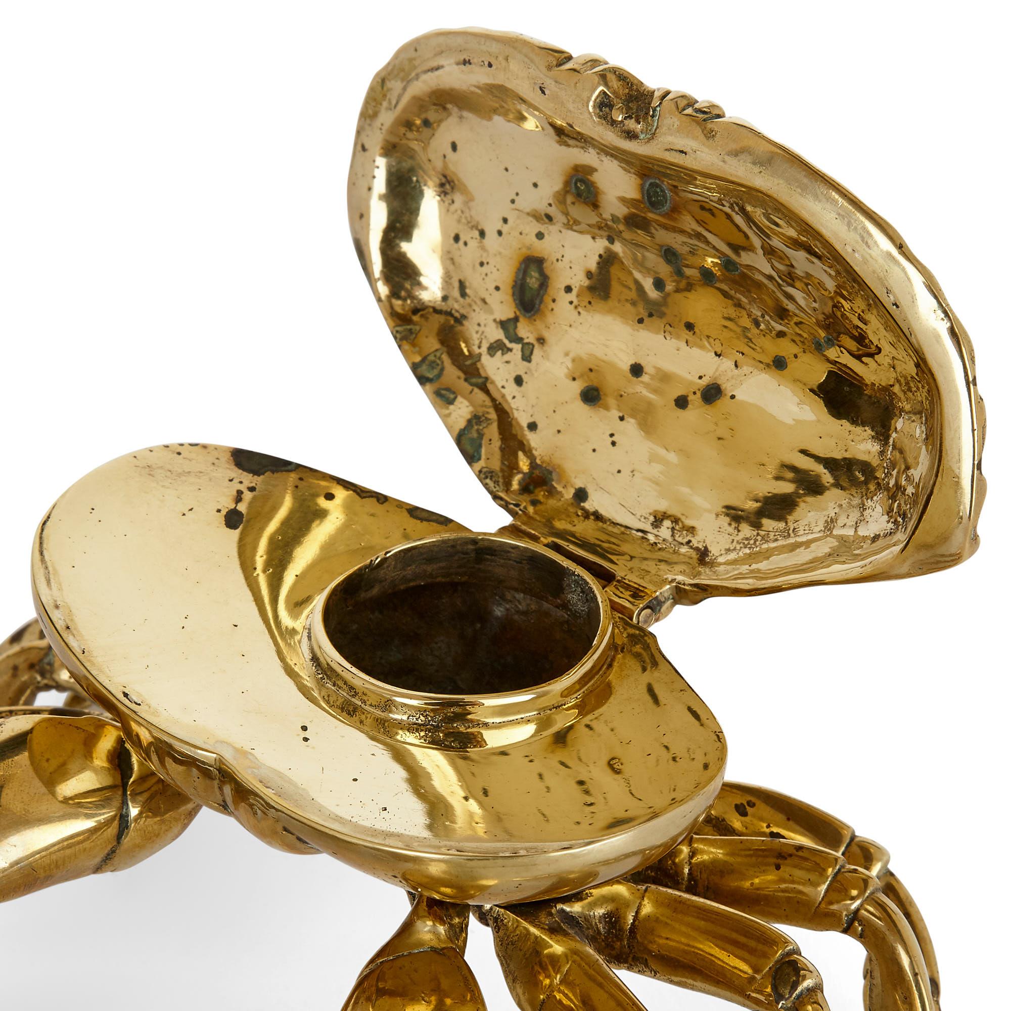 19th Century Unusual English Crab-Shaped Brass Inkstand For Sale