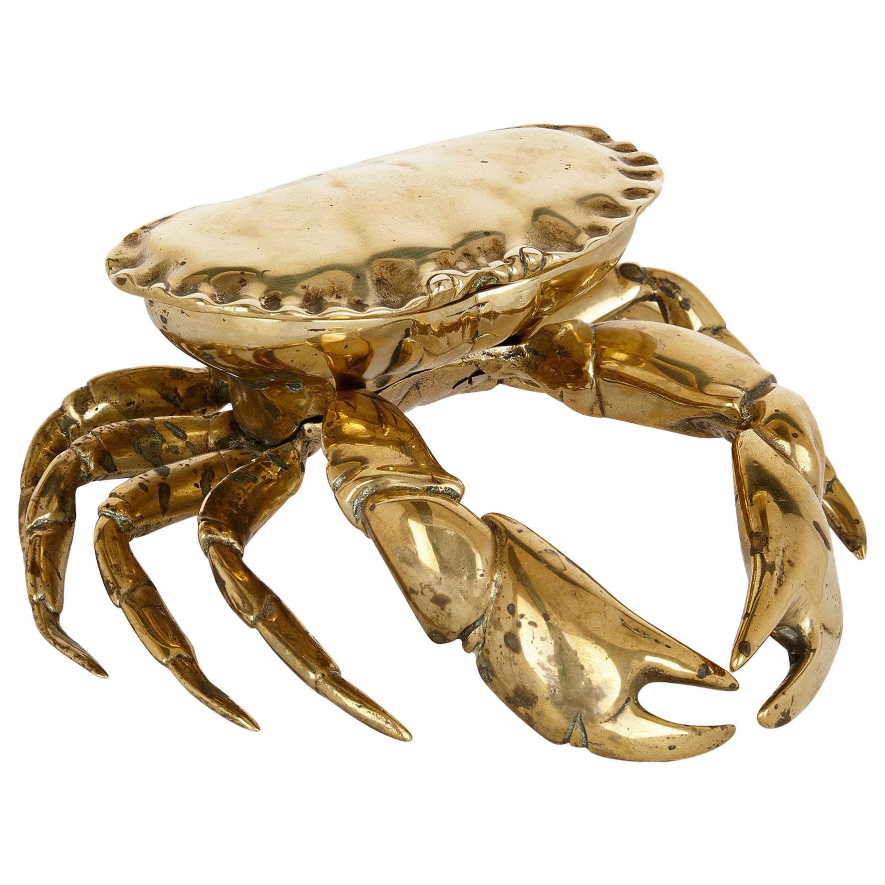 Unusual English Crab-Shaped Brass Inkstand