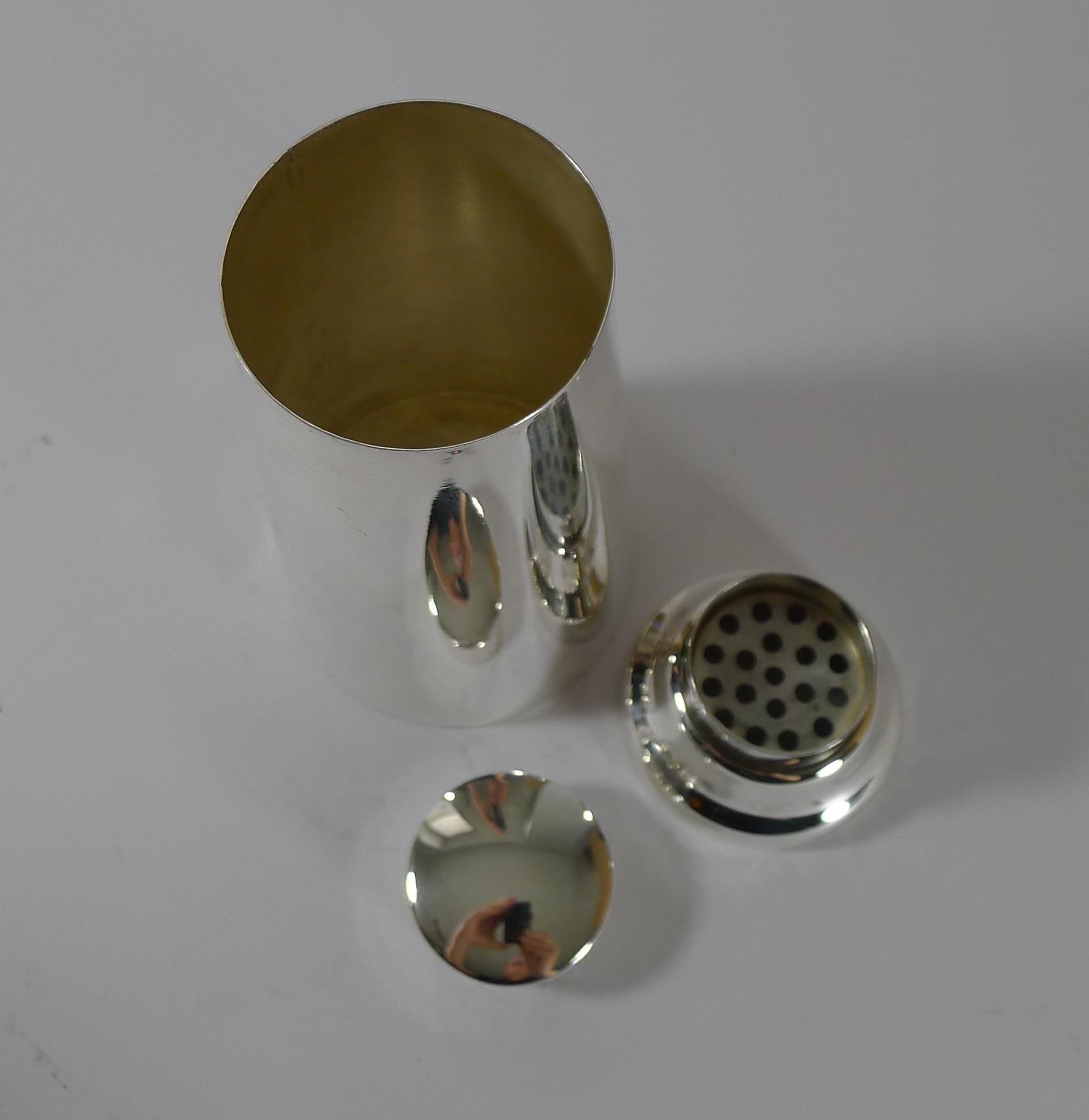 Early 20th Century Unusual English Modernist Silver Plated Cocktail Shaker, c.1920
