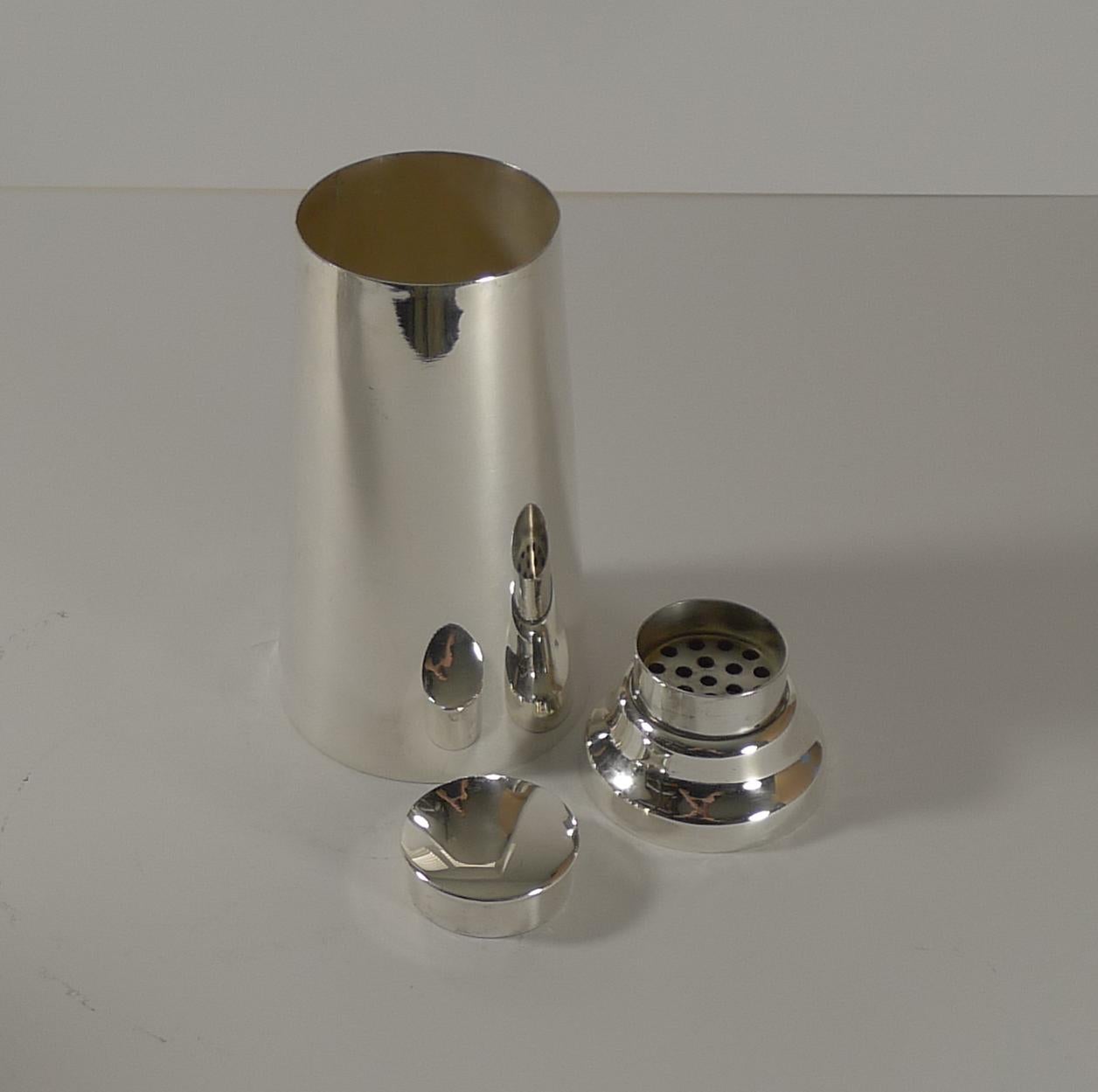 Unusual English Modernist Silver Plated Cocktail Shaker, c.1920 2