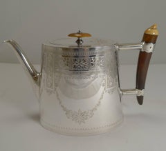 Unusual English Silver Plate and Polished Horn Tea Set, circa 1890