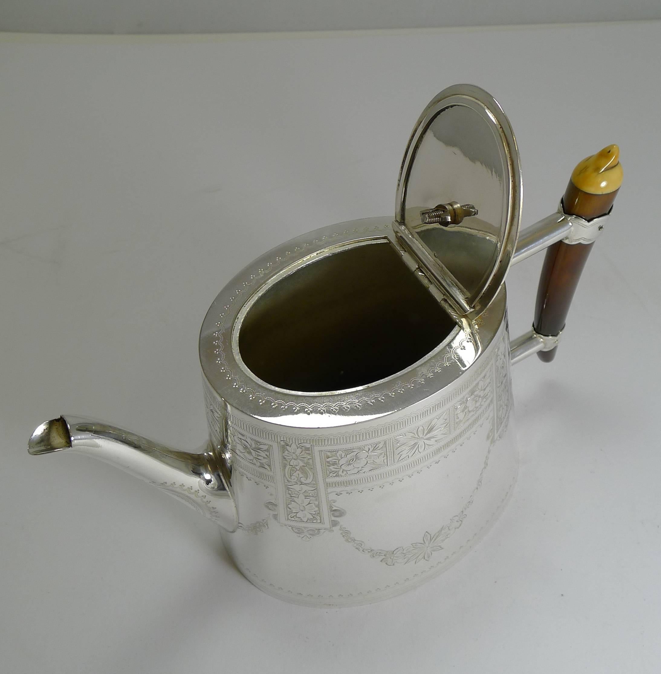 Unusual English Silver Plate and Polished Horn Tea Set, circa 1890 1