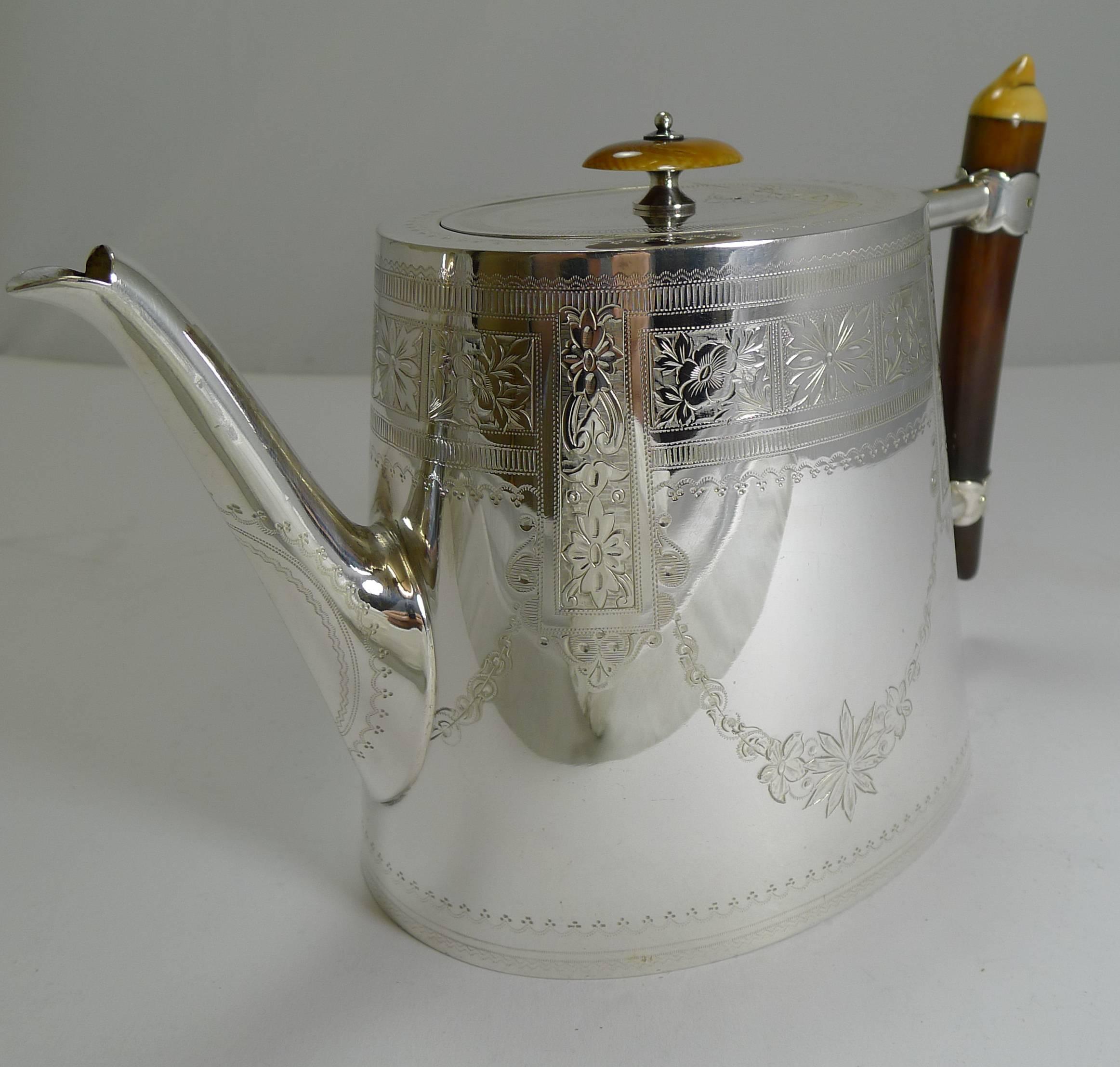 Unusual English Silver Plate and Polished Horn Tea Set, circa 1890 2