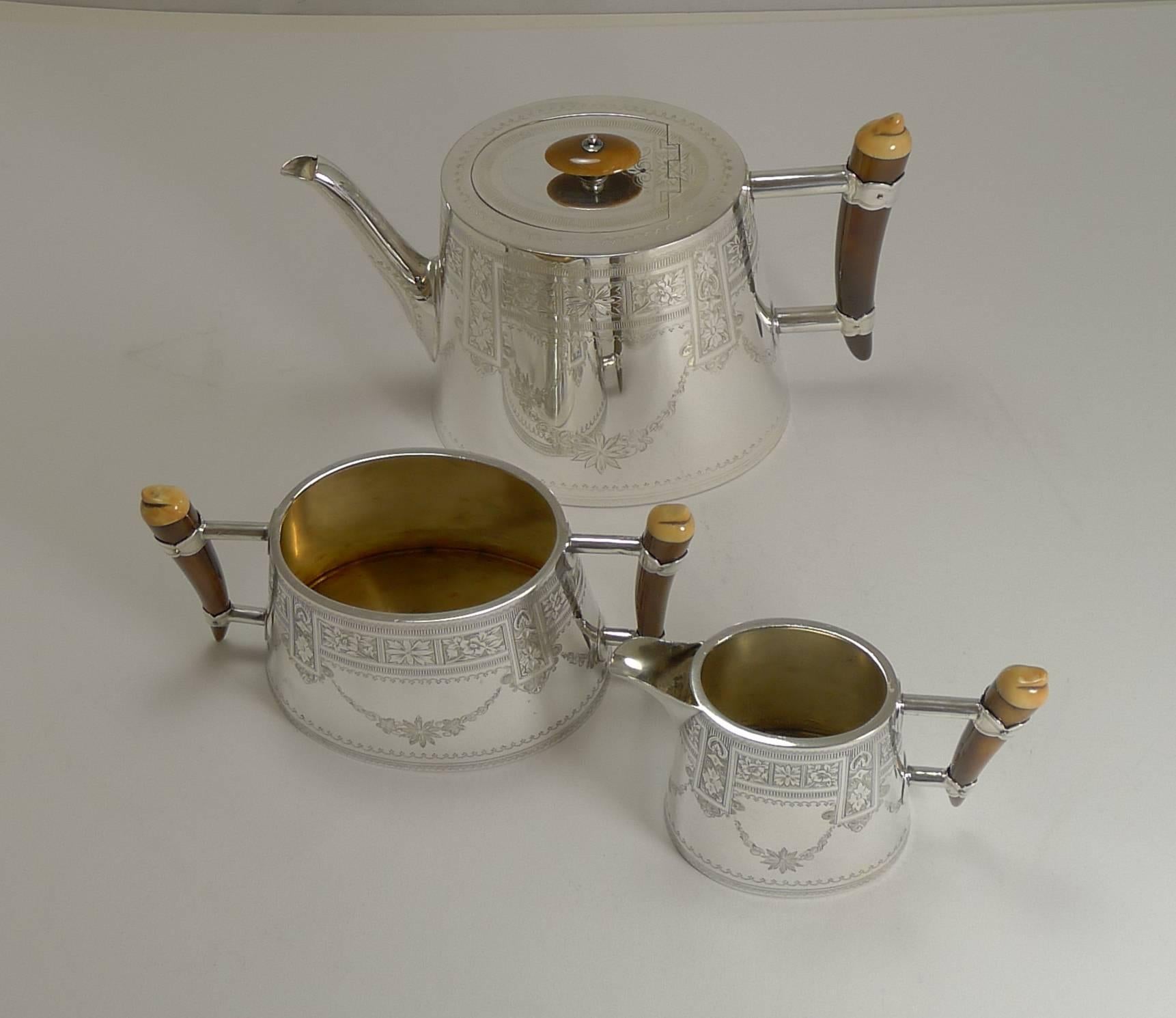Unusual English Silver Plate and Polished Horn Tea Set, circa 1890 4