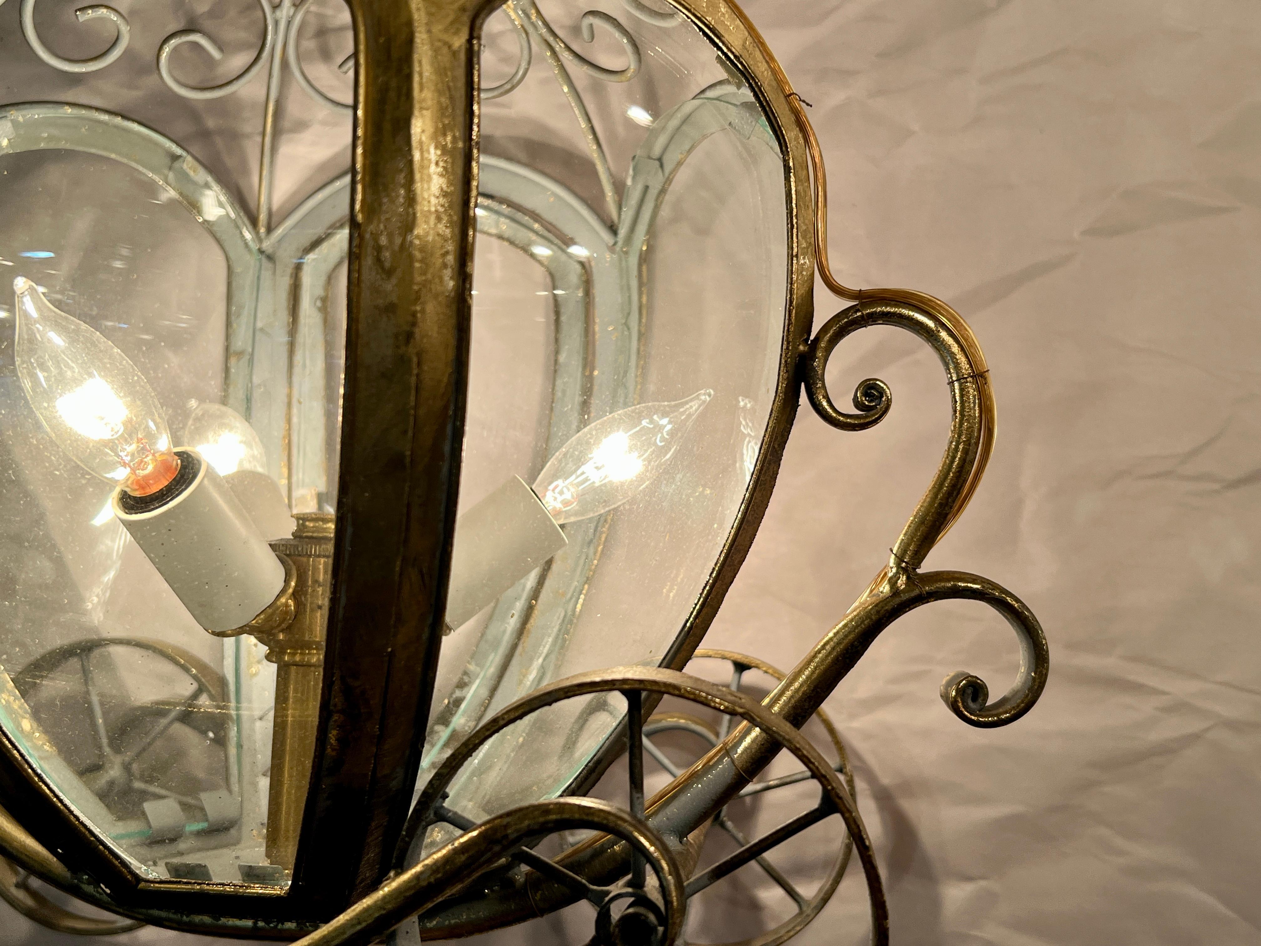20th Century Unusual Estate Glass and Brass Figural “Carriage” 3-Light Chandelier.