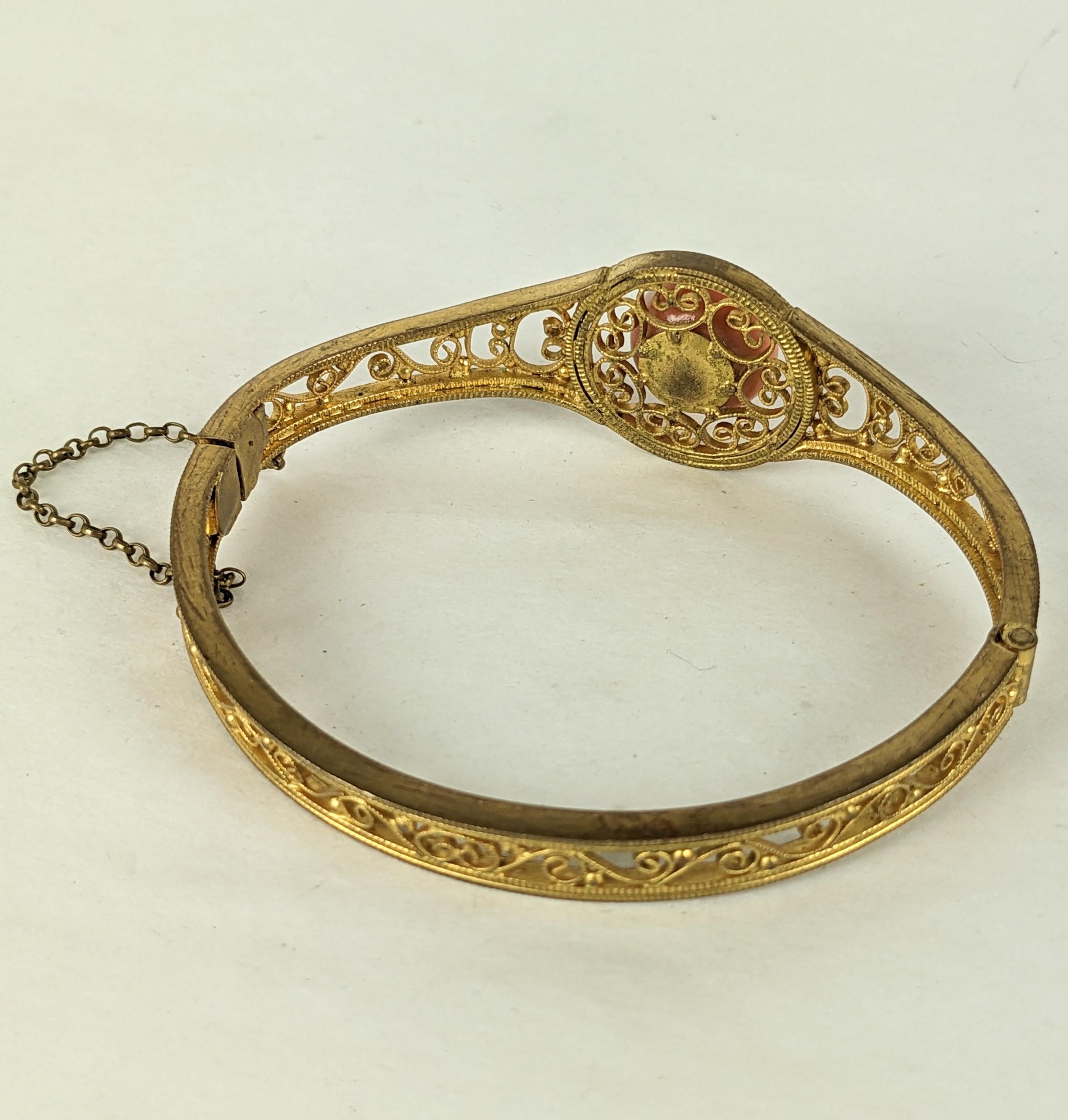 Unusual Etruscan Scrollwork Coral Bangle In Good Condition For Sale In New York, NY