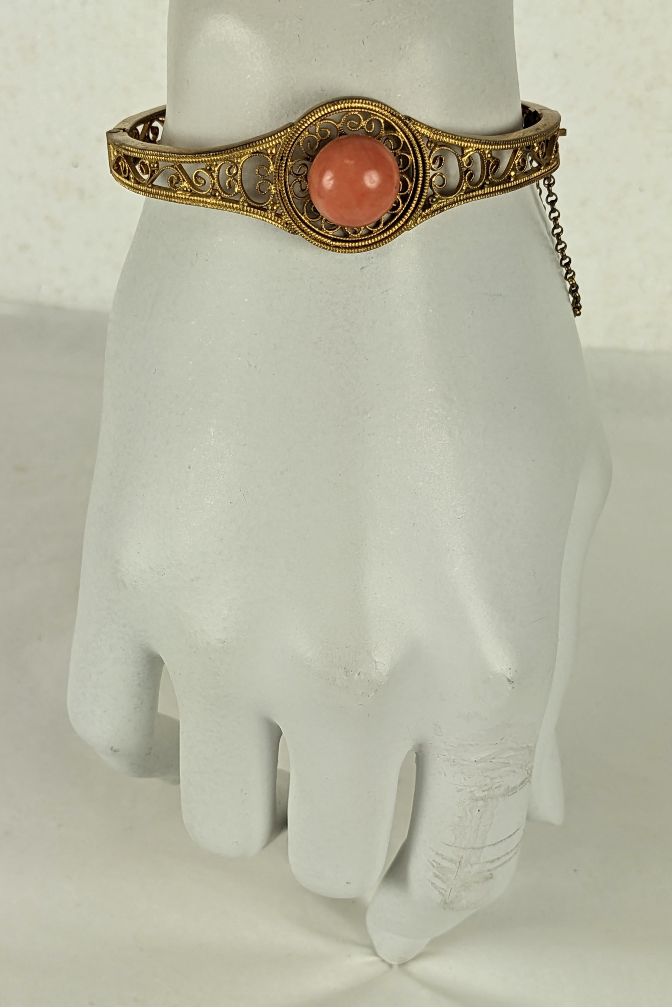 Unusual Etruscan Scrollwork Coral Bangle For Sale 1