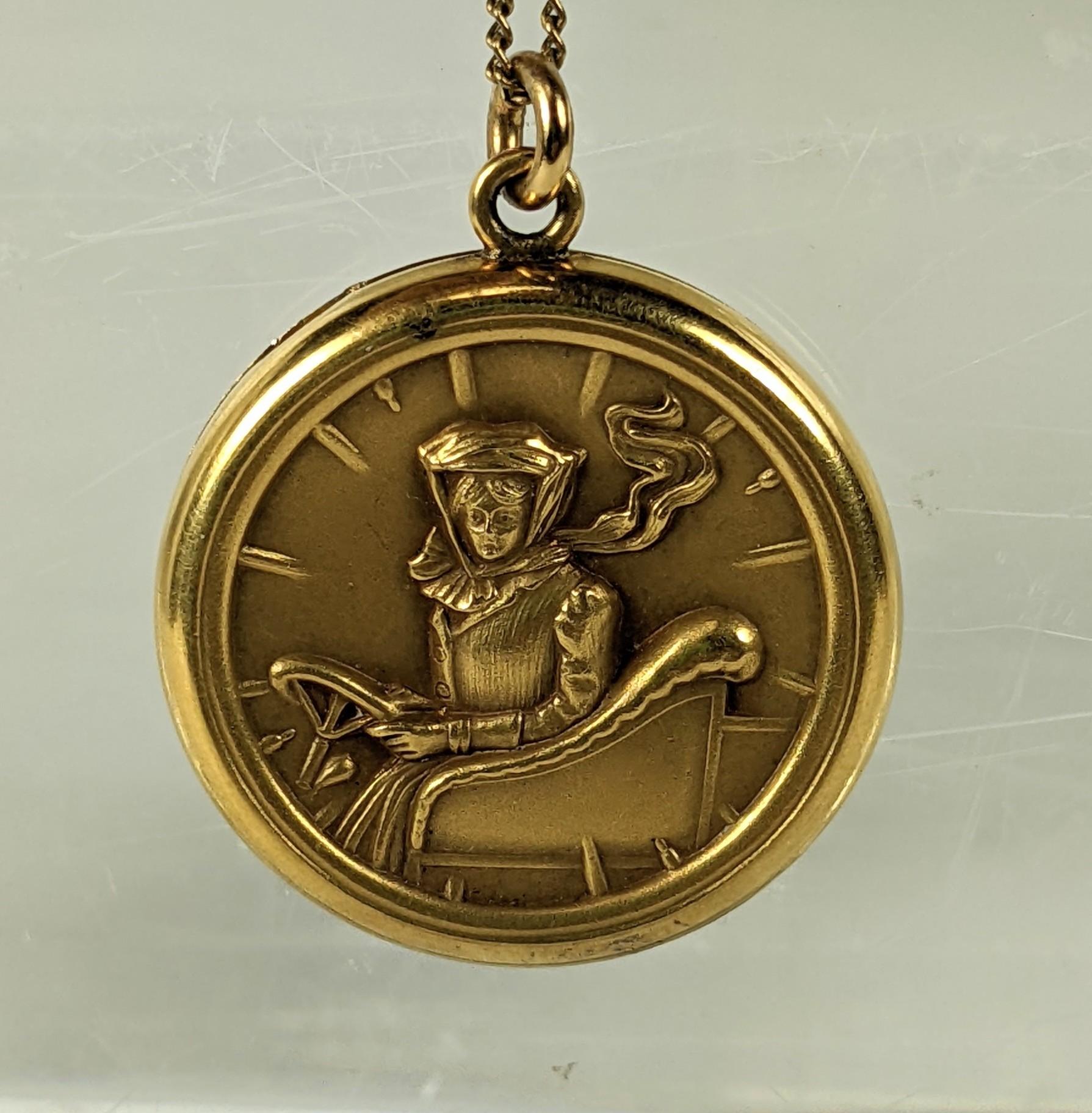 Unusual Figural Edwardian Locket, Lady Carriage Driver In Good Condition For Sale In New York, NY