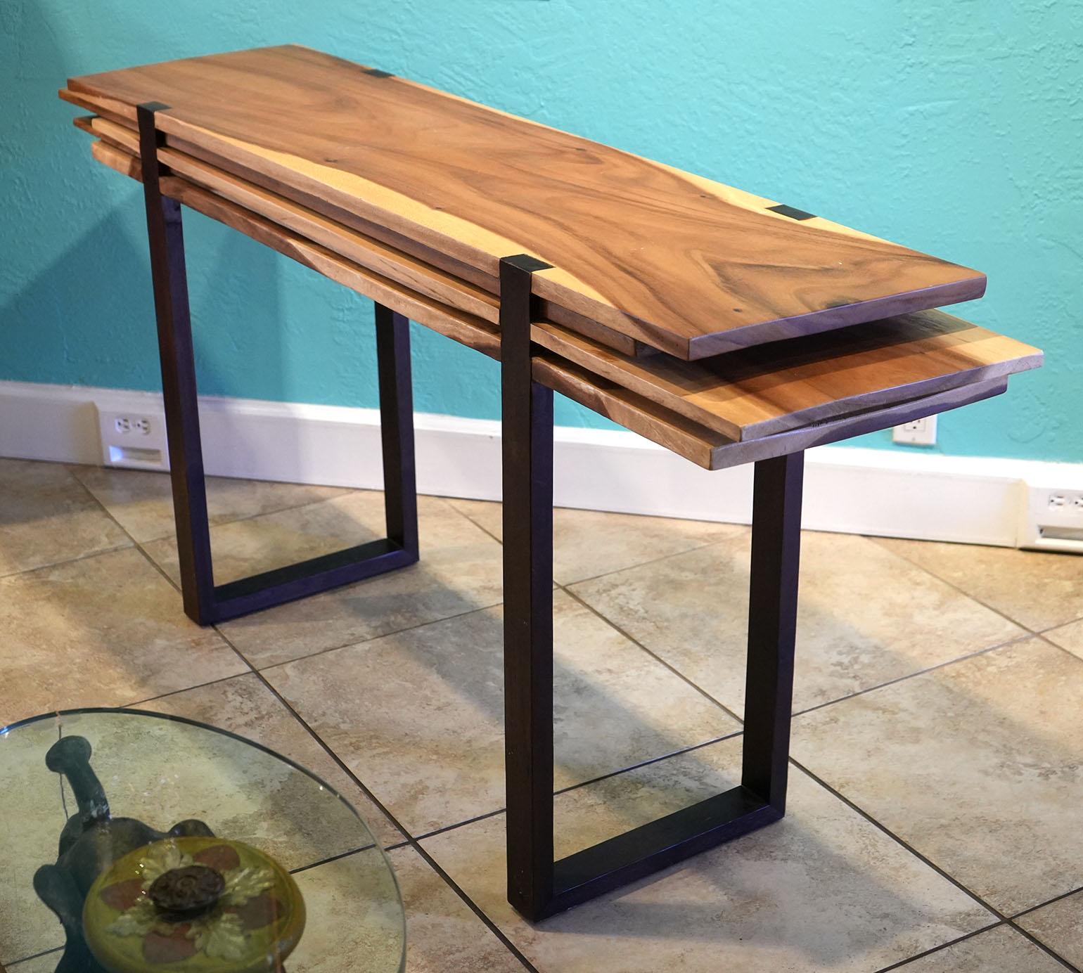Unusual Five Plank Live Edge Wood Console Table For Sale 3