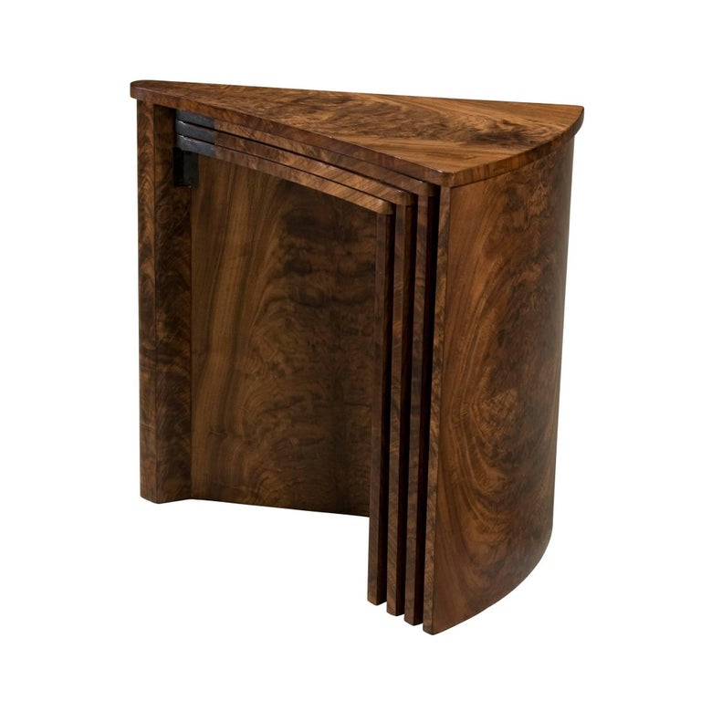Unusual Flame Walnut Circular Nest of Tables For Sale at 1stdibs