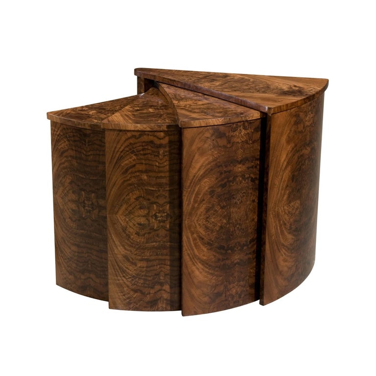 Unusual Flame Walnut Circular Nest of Tables For Sale at 1stdibs
