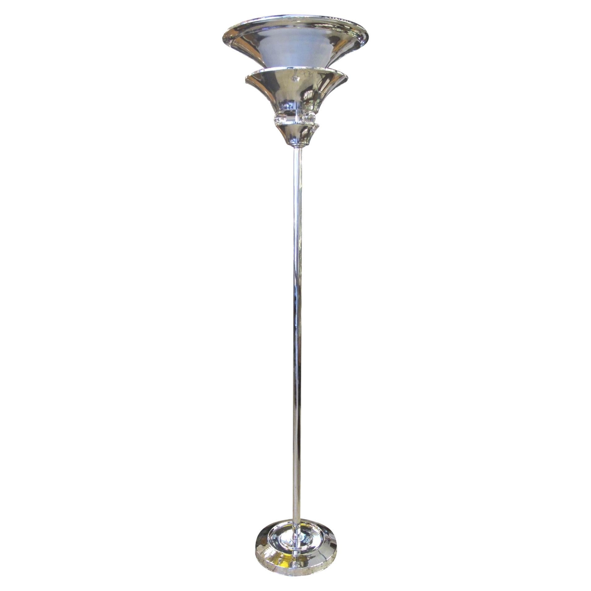 Unusual Floor Lamp Art Deco 1920, German, Materials: Chrome and Glass For Sale