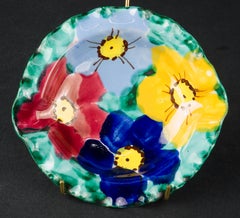 Unusual Floral Majolica Ashtray Italy 1960s