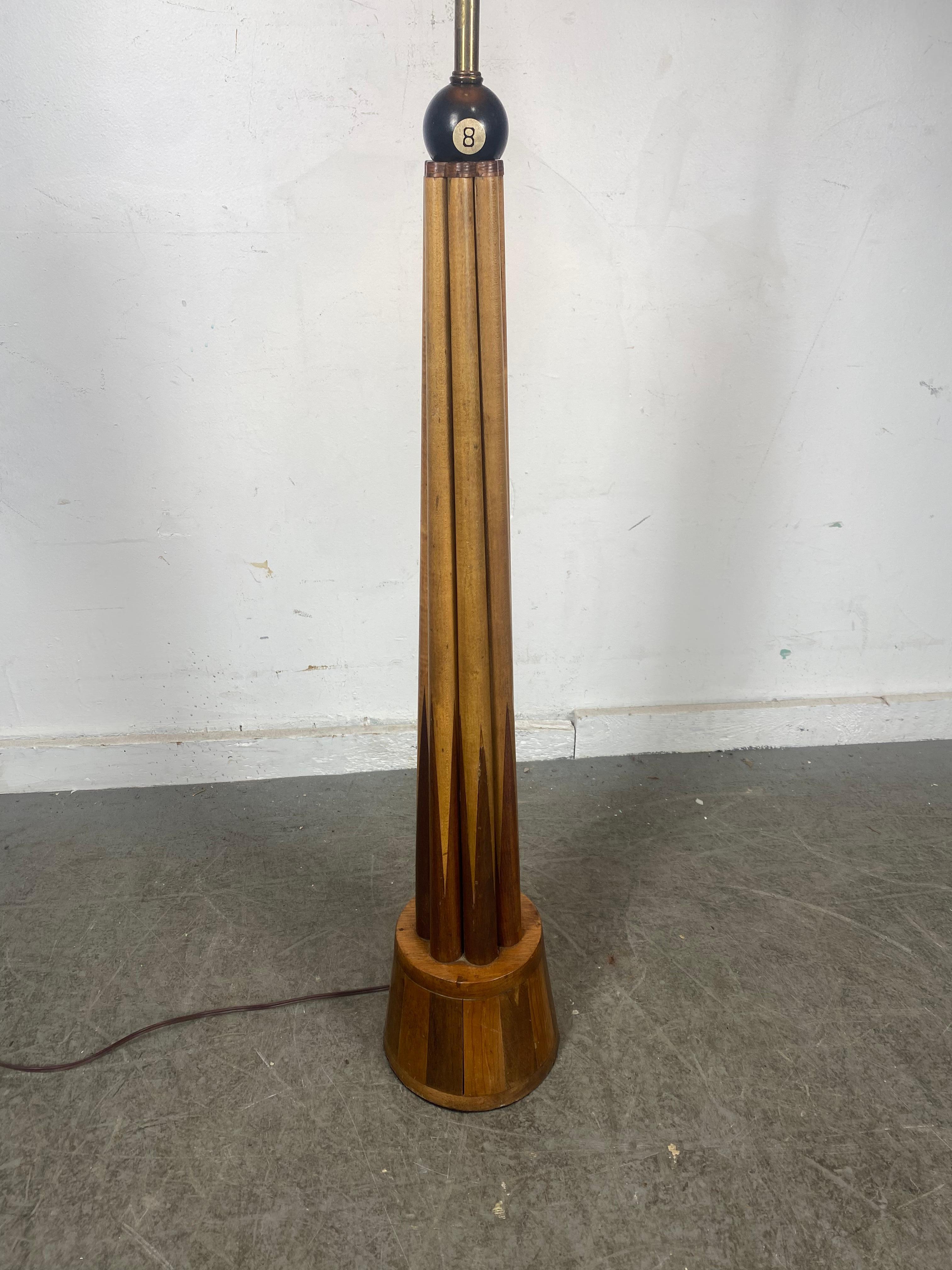 Hand-Crafted Unusual Folk Art, Bespoke Billiard Themed Floor Lamp, 8-Ball, Modernist For Sale