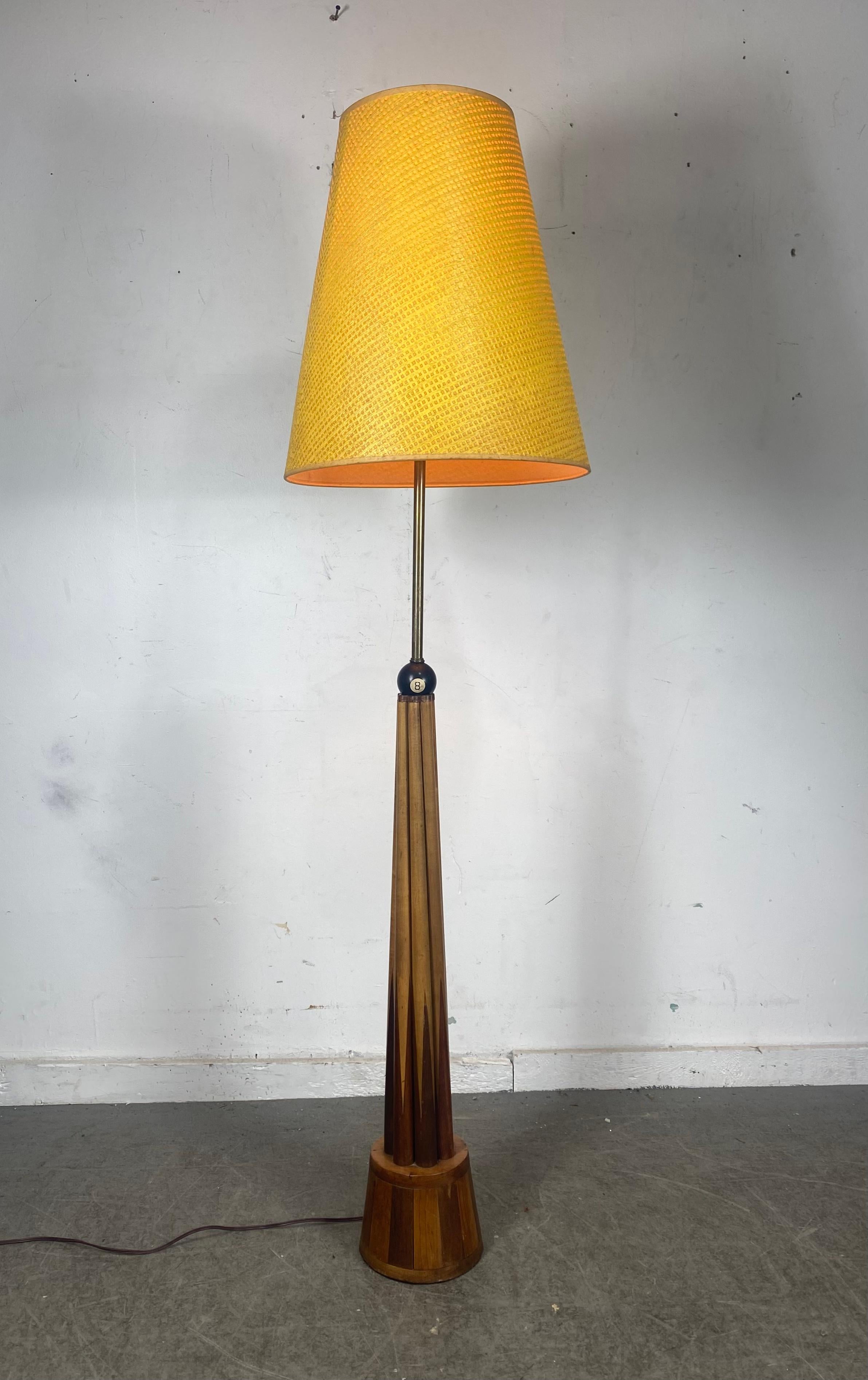 Unusual Folk Art, Bespoke Billiard Themed Floor Lamp, 8-Ball, Modernist In Good Condition For Sale In Buffalo, NY